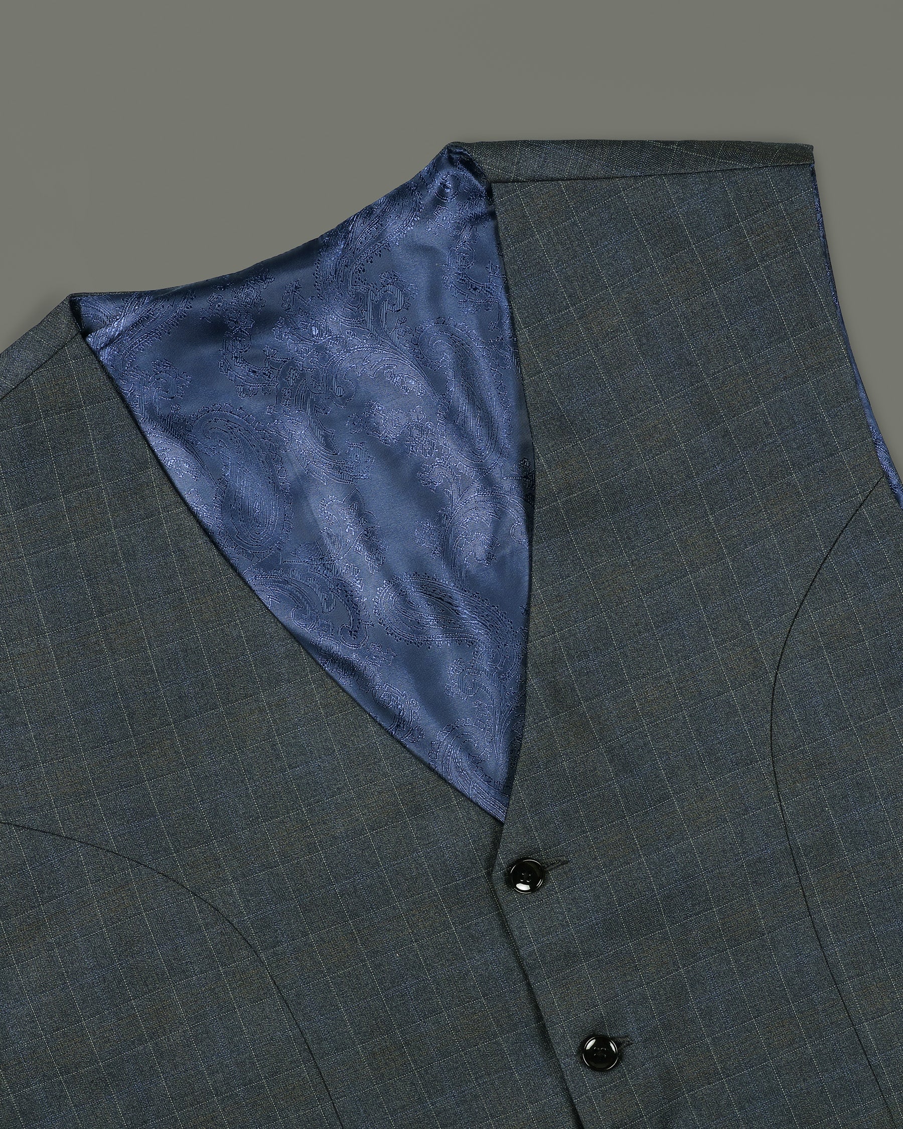 Cape Cod Grey Wool Rich Windowpane Waistcoat V1190-36, V1190-38, V1190-40, V1190-42, V1190-44, V1190-46, V1190-48, V1190-50, V1190-52, V1190-54, V1190-56, V1190-58, V1190-60