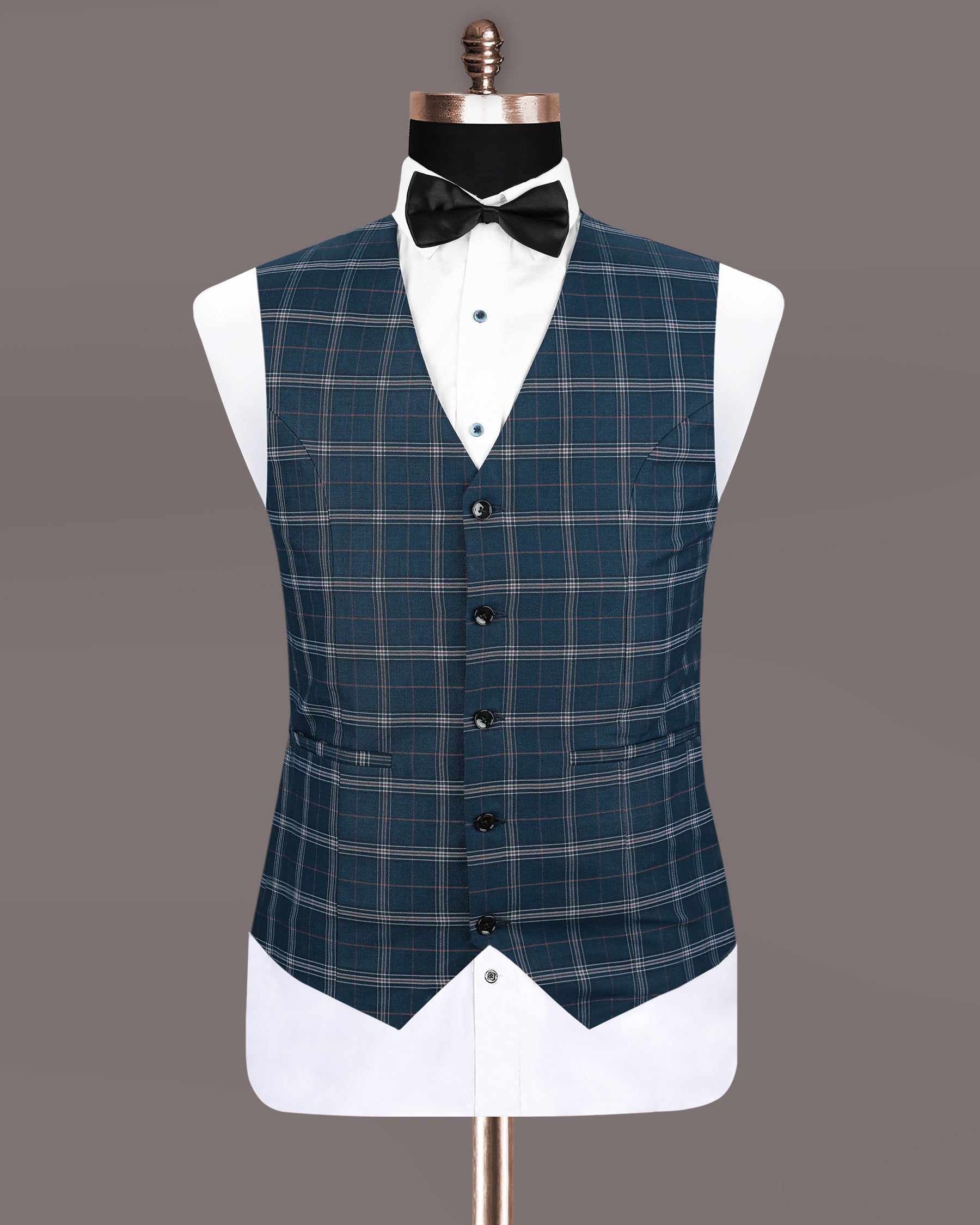 Elephant Blue Windowpane Wool Rich Waistcoat V1192-36, V1192-38, V1192-40, V1192-42, V1192-44, V1192-46, V1192-48, V1192-50, V1192-52, V1192-54, V1192-56, V1192-58, V1192-60