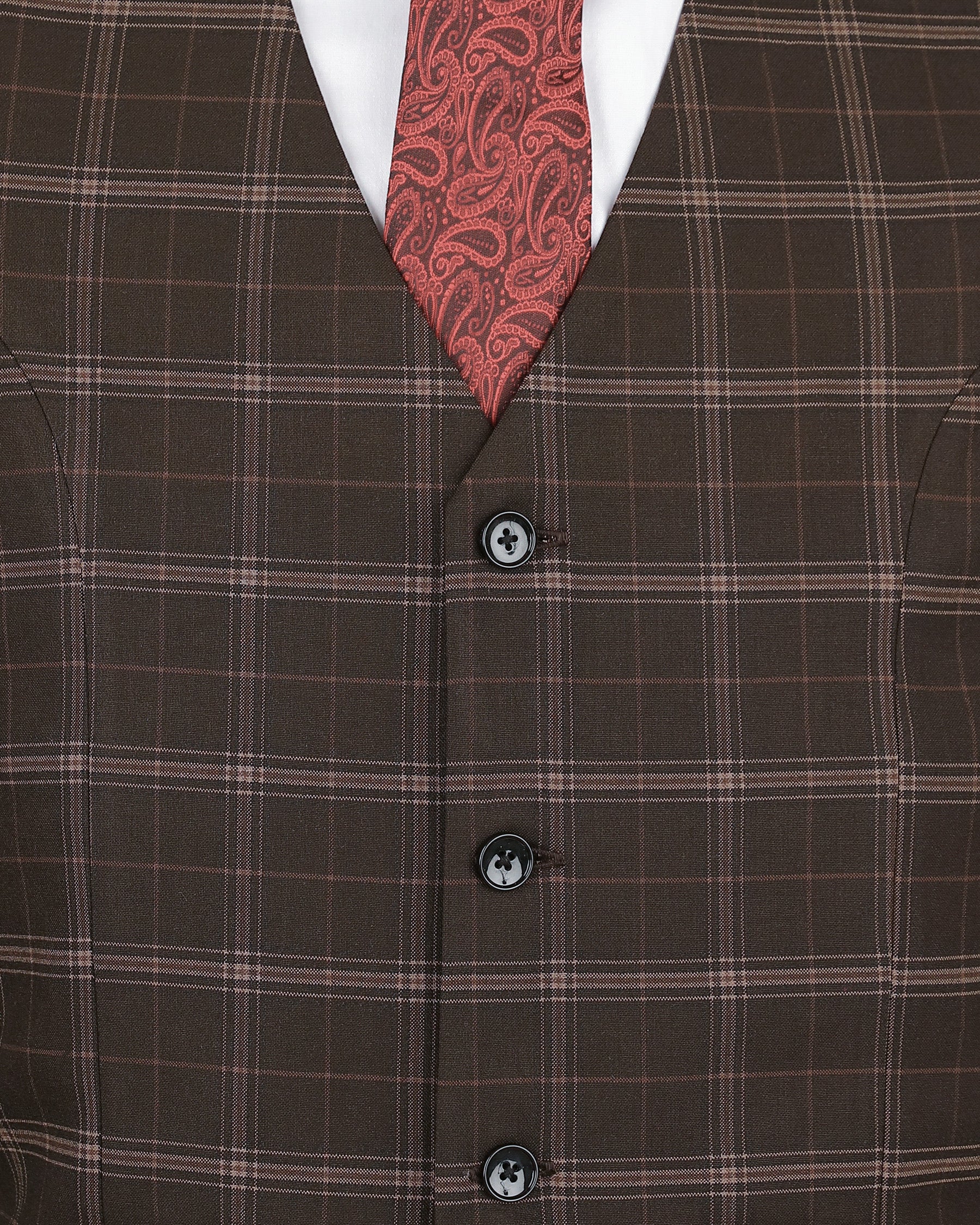 English Walnut Plaid Wool Rich Waistcoat V1195-36, V1195-38, V1195-40, V1195-42, V1195-44, V1195-46, V1195-48, V1195-50, V1195-52, V1195-54, V1195-56, V1195-58, V1195-60