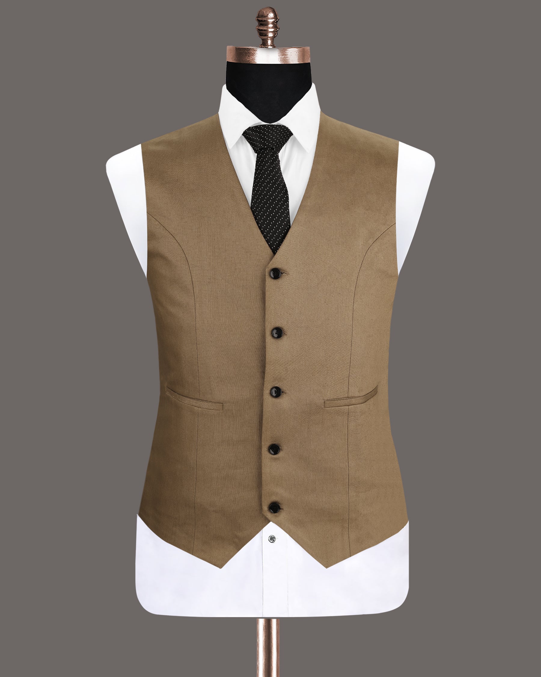 Shadow Brown Premium Cotton Solid Waistcoat V1209-36, V1209-38, V1209-40, V1209-42, V1209-44, V1209-54, V1209-52, V1209-56, V1209-58, V1209-60, V1209-46, V1209-48, V1209-50