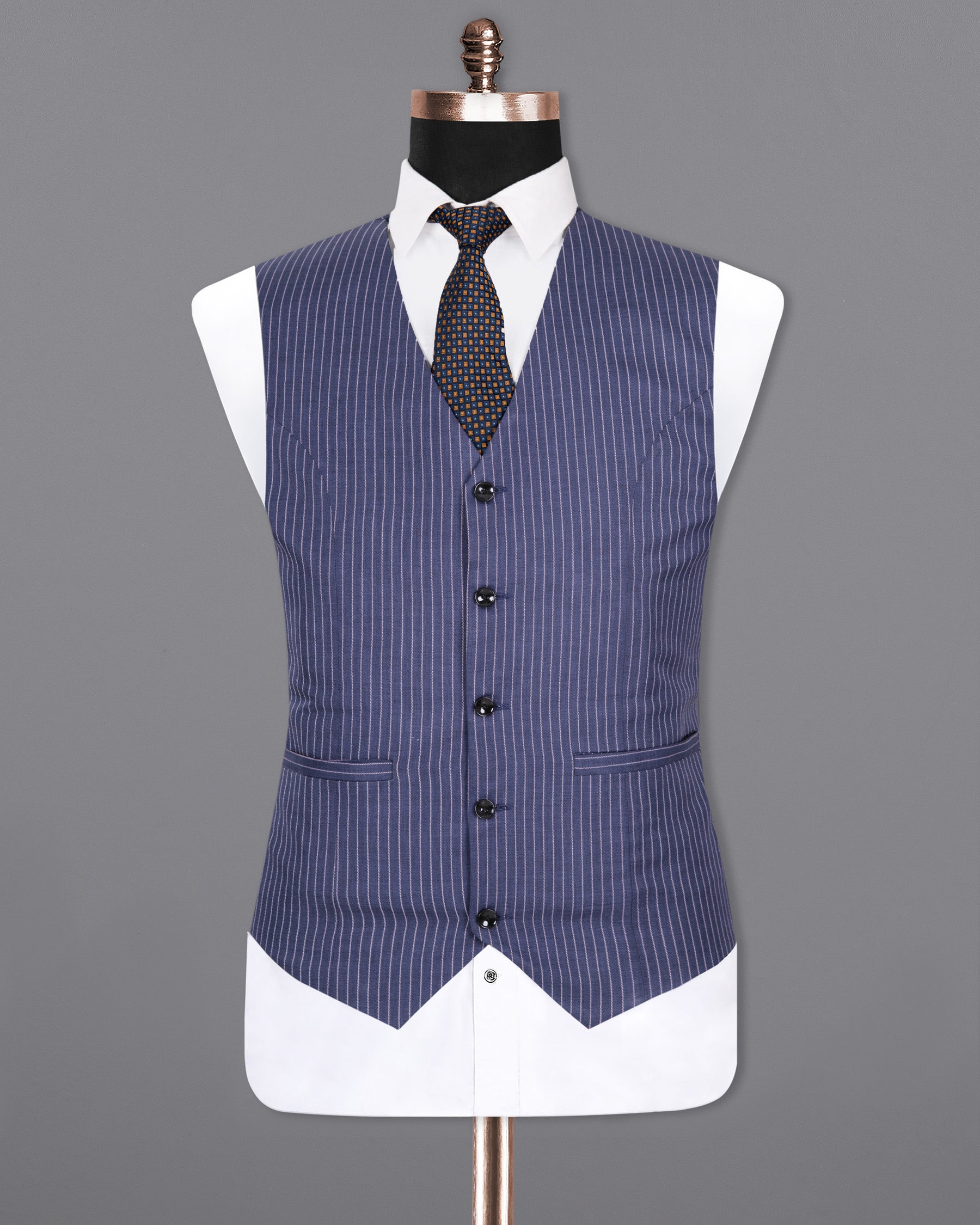 Martinique Blue with Prelude Striped Premium Cotton Waistcoat V1298-36, V1298-38, V1298-40, V1298-42, V1298-52, V1298-56, V1298-60, V1298-44, V1298-46, V1298-48, V1298-50, V1298-54, V1298-58