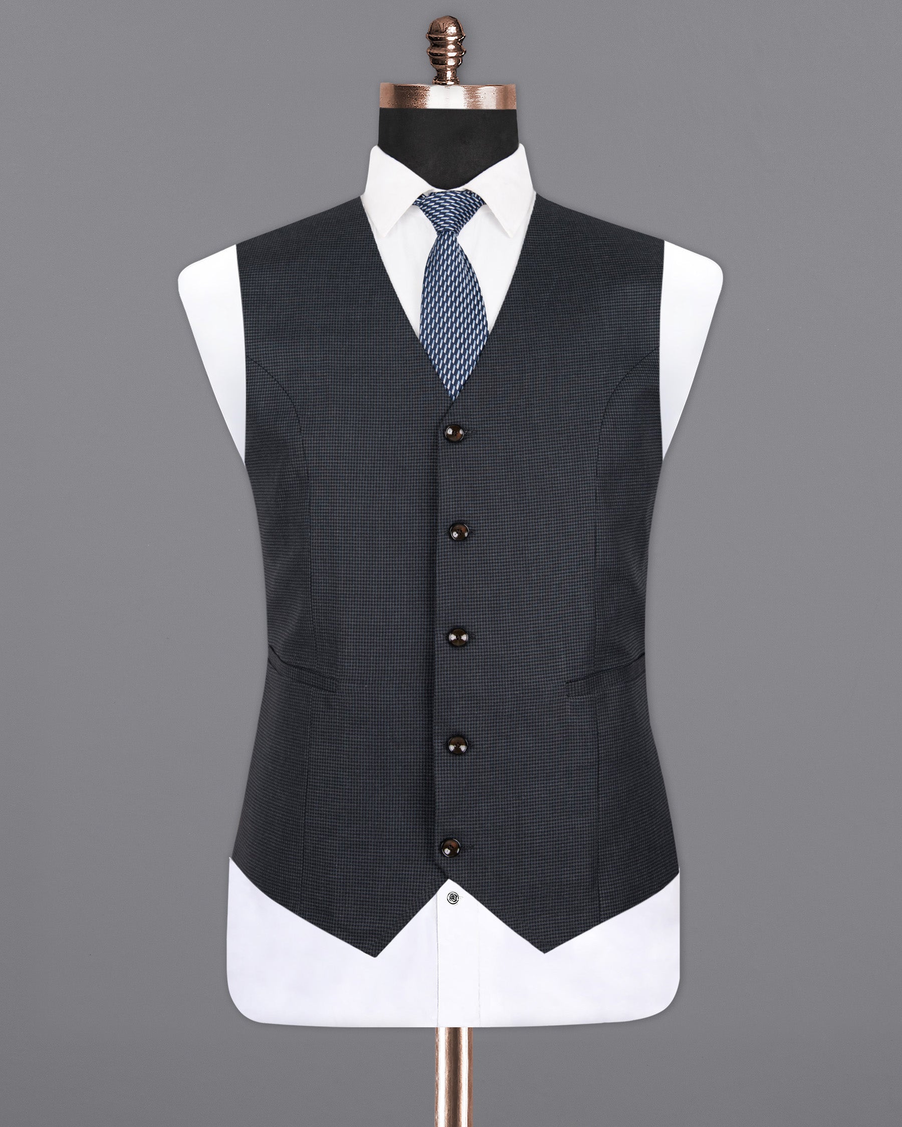 Pale Sky Grey houndstooth Wool Rich Waistcoat V1311-36, V1311-44, V1311-46, V1311-48, V1311-50, V1311-52, V1311-54, V1311-56, V1311-38, V1311-40, V1311-42, V1311-60, V1311-58