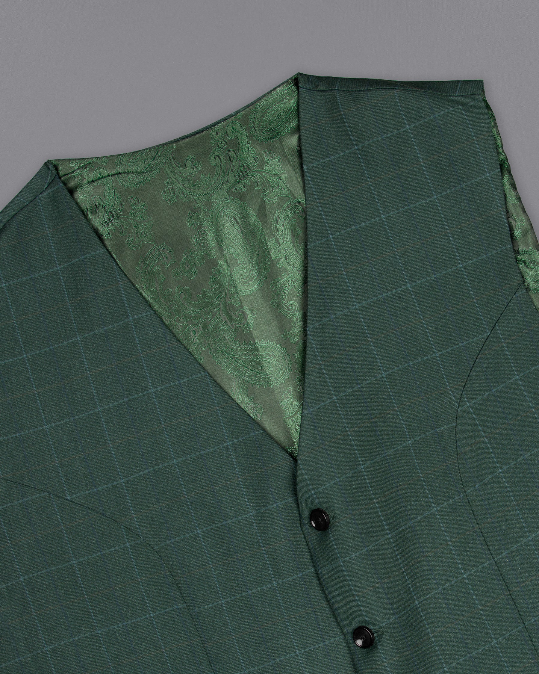 Celtic Green Double-Breasted Windowpane Wool Rich Waistcoat
