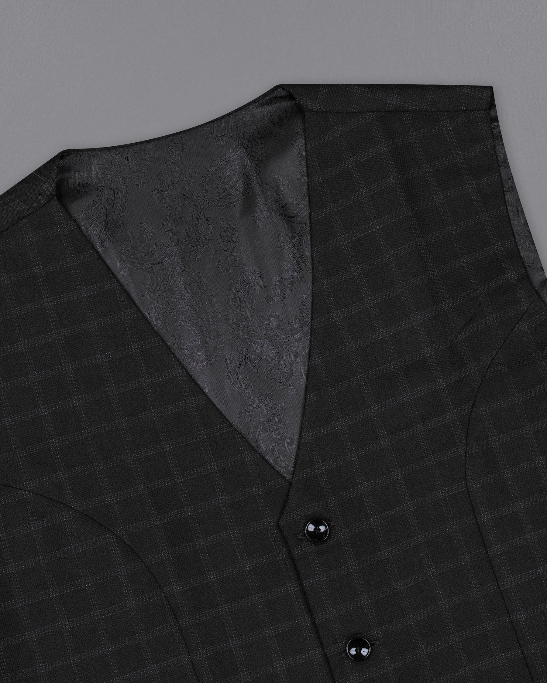 Bunker Black Windowpane Wool Rich Waistcoat