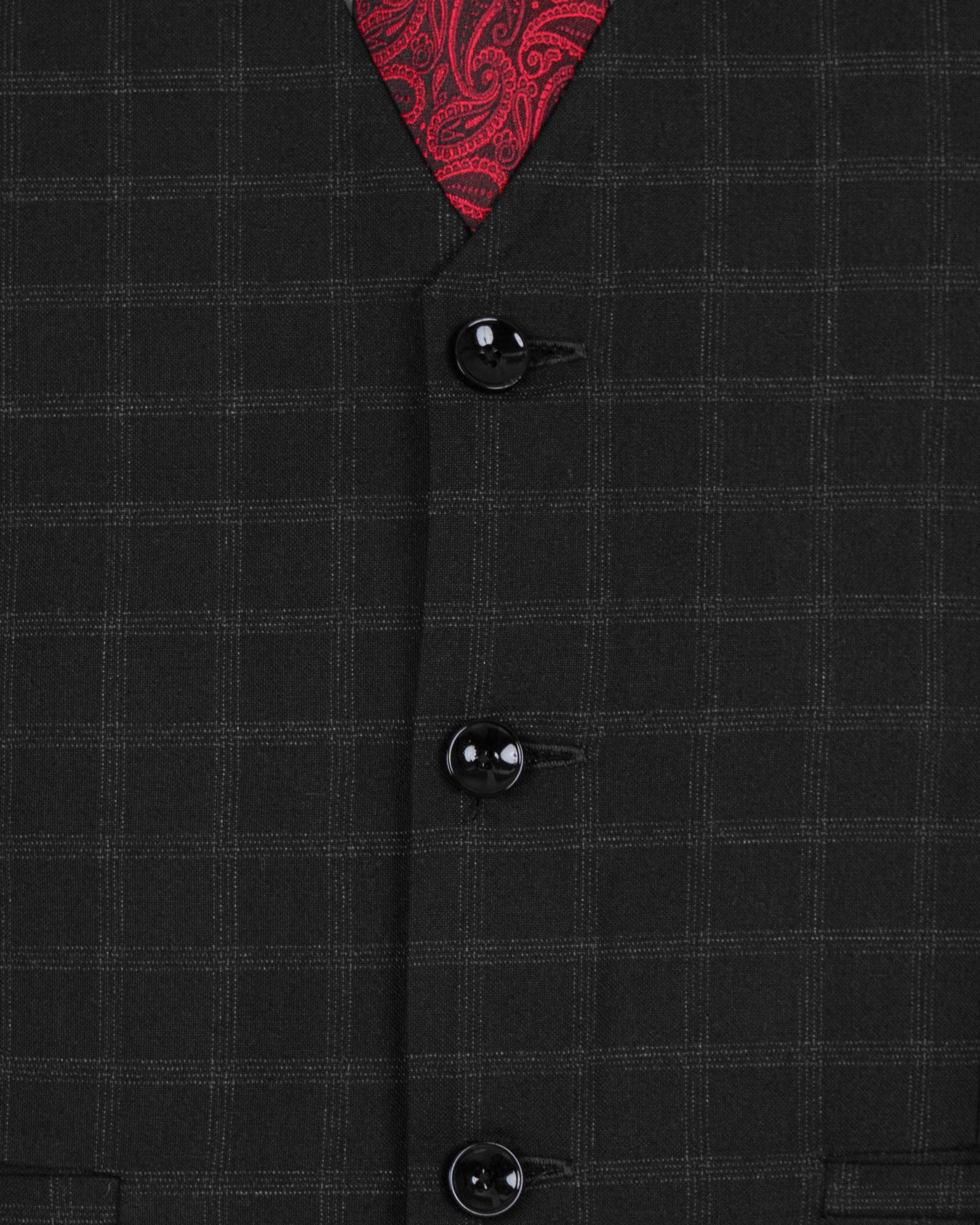 Bunker Black Windowpane Wool Rich Waistcoat