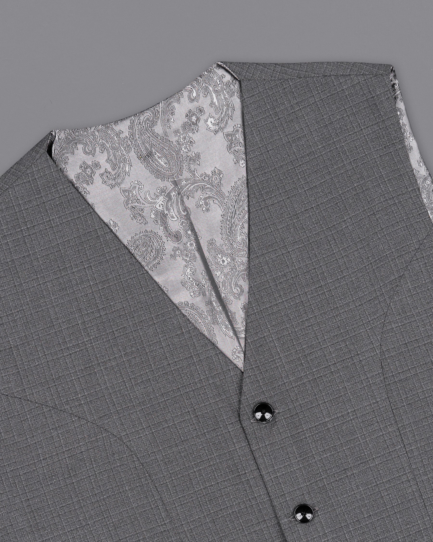 Fuscous Gray Chequered Wool Rich Waistcoat V1448-36, V1448-38, V1448-40, V1448-42, V1448-44, V1448-46, V1448-48, V1448-50, V1448-52, V1448-54, V1448-56, V1448-58, V1448-60