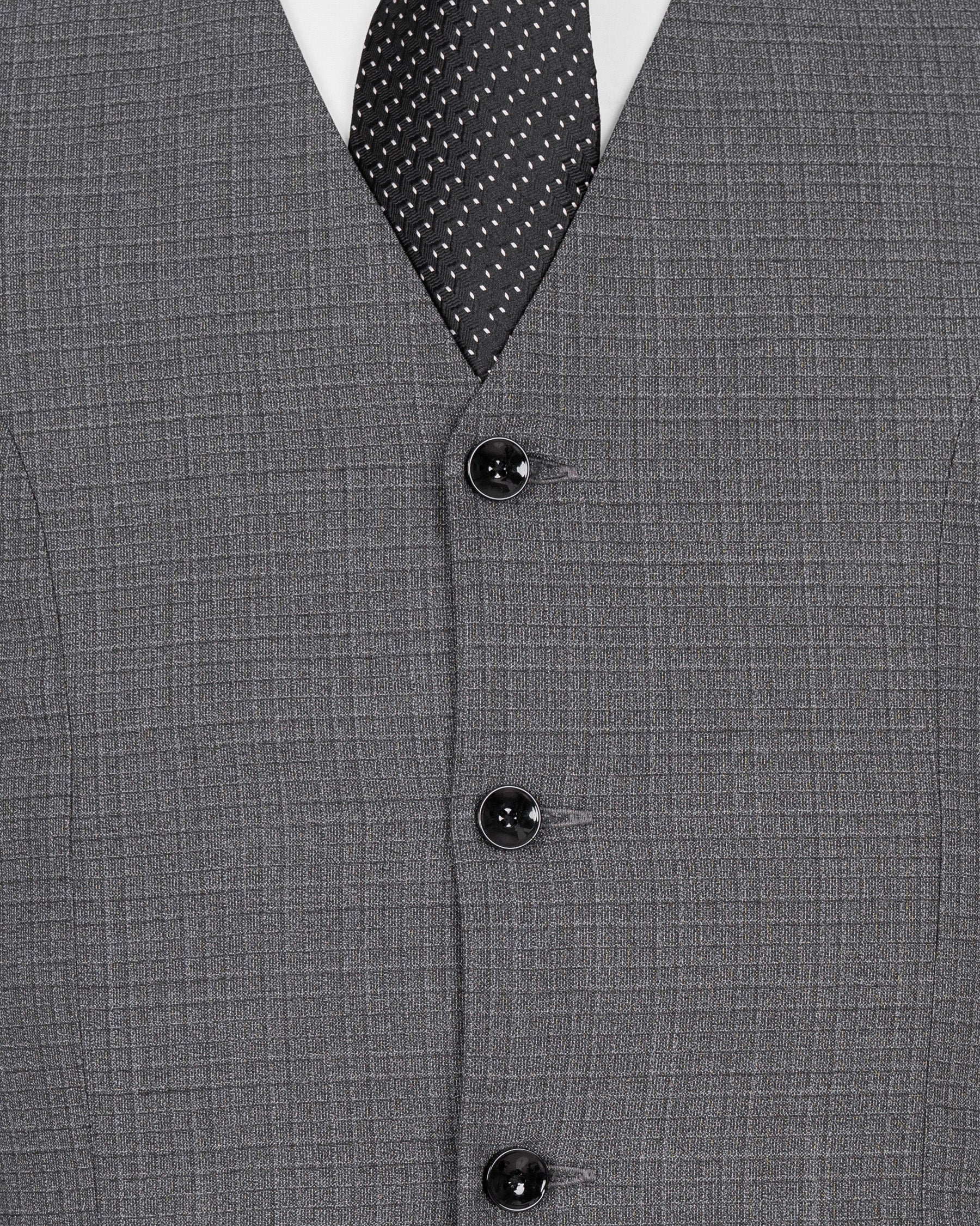Fuscous Gray Chequered Wool Rich Waistcoat V1448-36, V1448-38, V1448-40, V1448-42, V1448-44, V1448-46, V1448-48, V1448-50, V1448-52, V1448-54, V1448-56, V1448-58, V1448-60