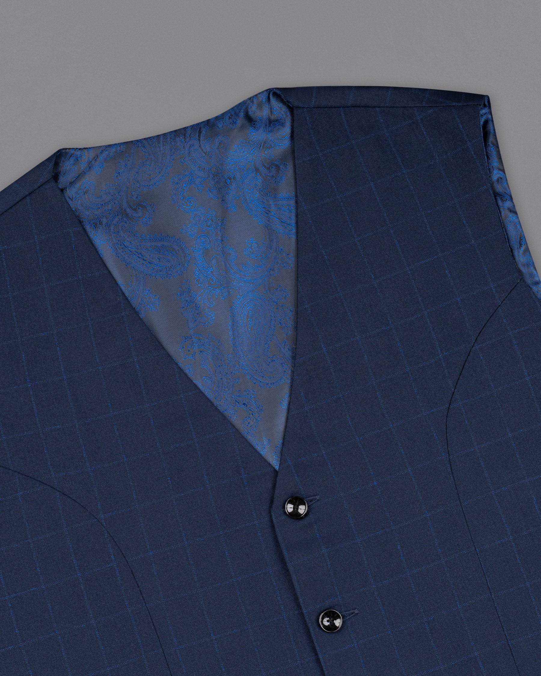 Big Stone Blue Super fine Subtle Checkered Wool Rich Waistcoat V1606-36, V1606-38, V1606-40, V1606-42, V1606-44, V1606-46, V1606-48, V1606-50, V1606-52, V1606-54, V1606-56, V1606-58, V1606-60