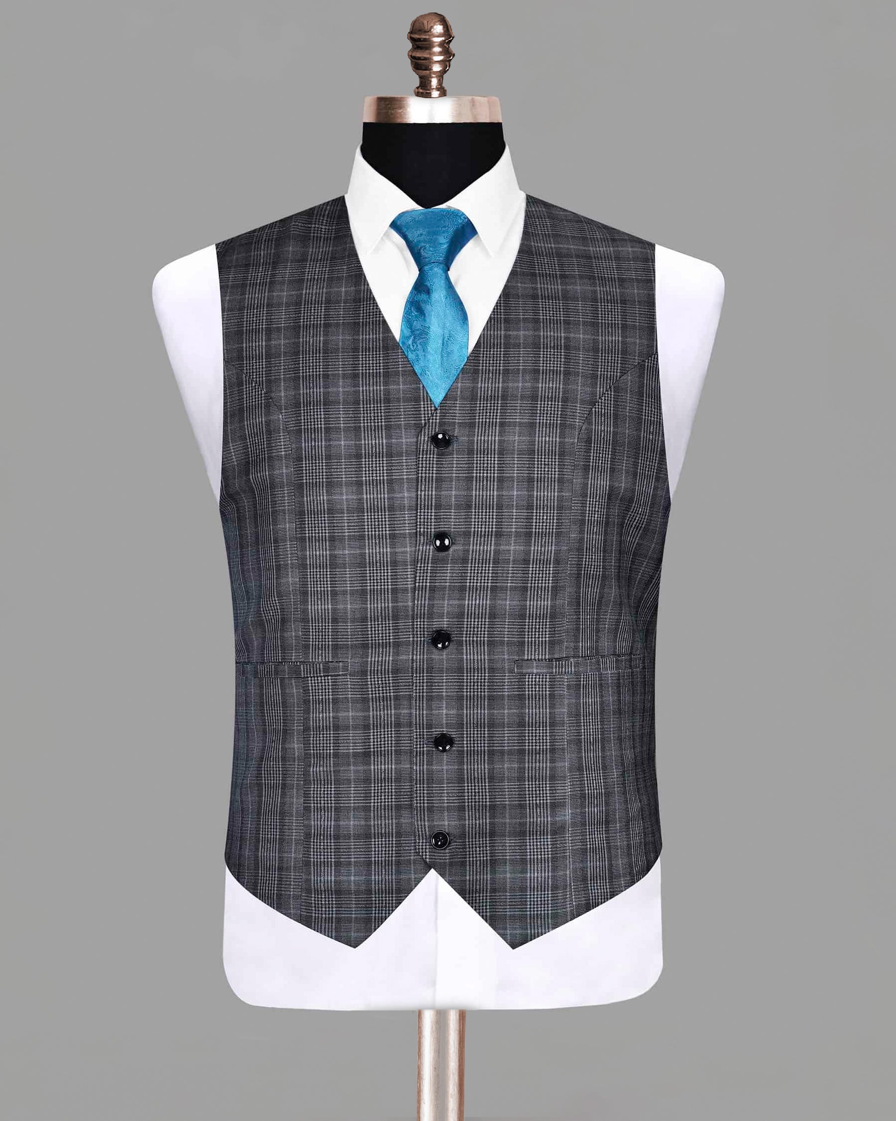 Fossil Grey Plaid Waistcoat V165-42, V165-56, V165-52, V165-54, V165-46, V165-36, V165-38, V165-44, V165-48, V165-50, V165-60, V165-40, V165-58