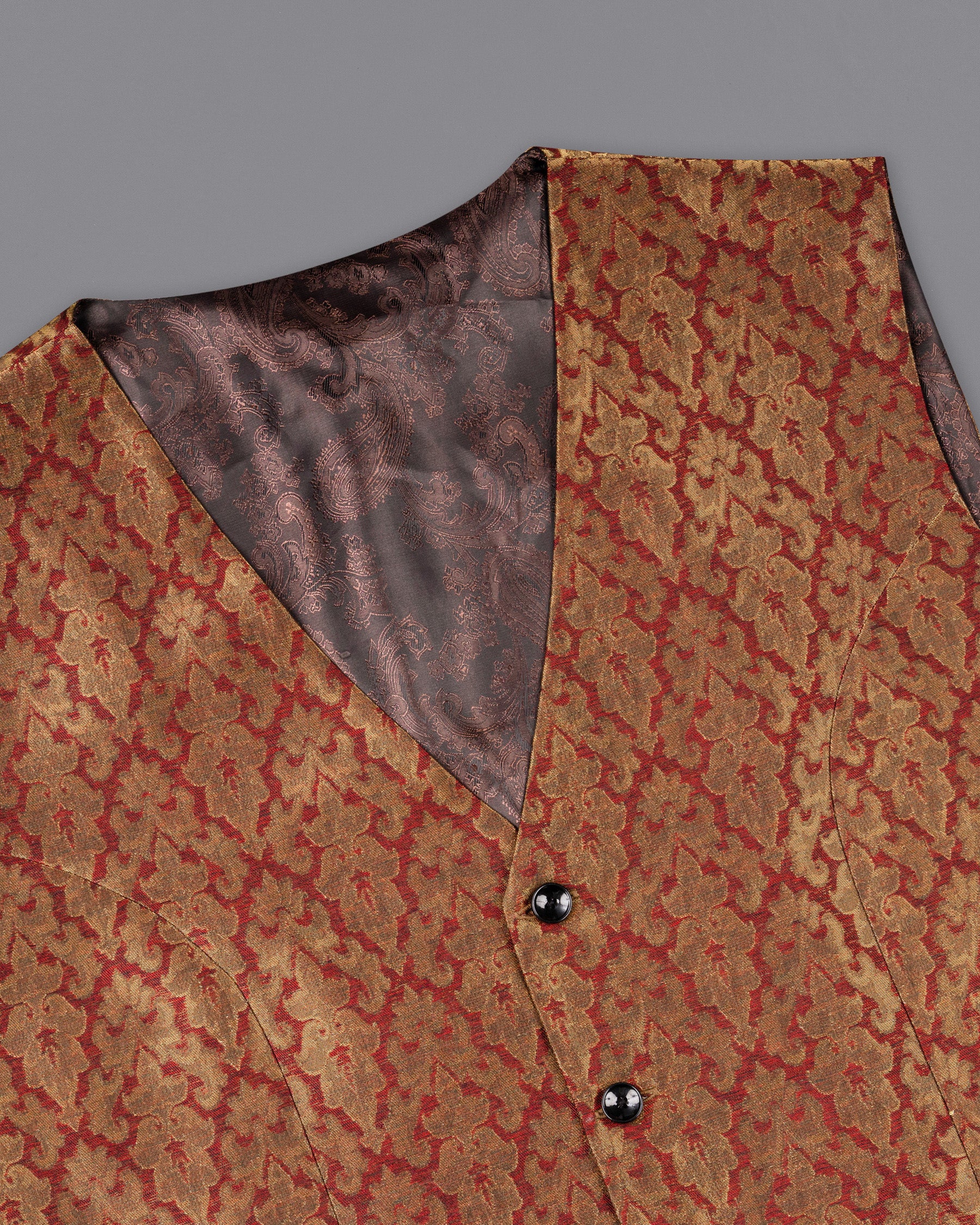 Vivid Auburm and Golden Jacquard Textured Waistcoat V1679-36, V1679-38, V1679-40, V1679-42, V1679-44, V1679-46, V1679-48, V1679-50, V1679-52, V1679-54, V1679-56, V1679-58, V1679-60