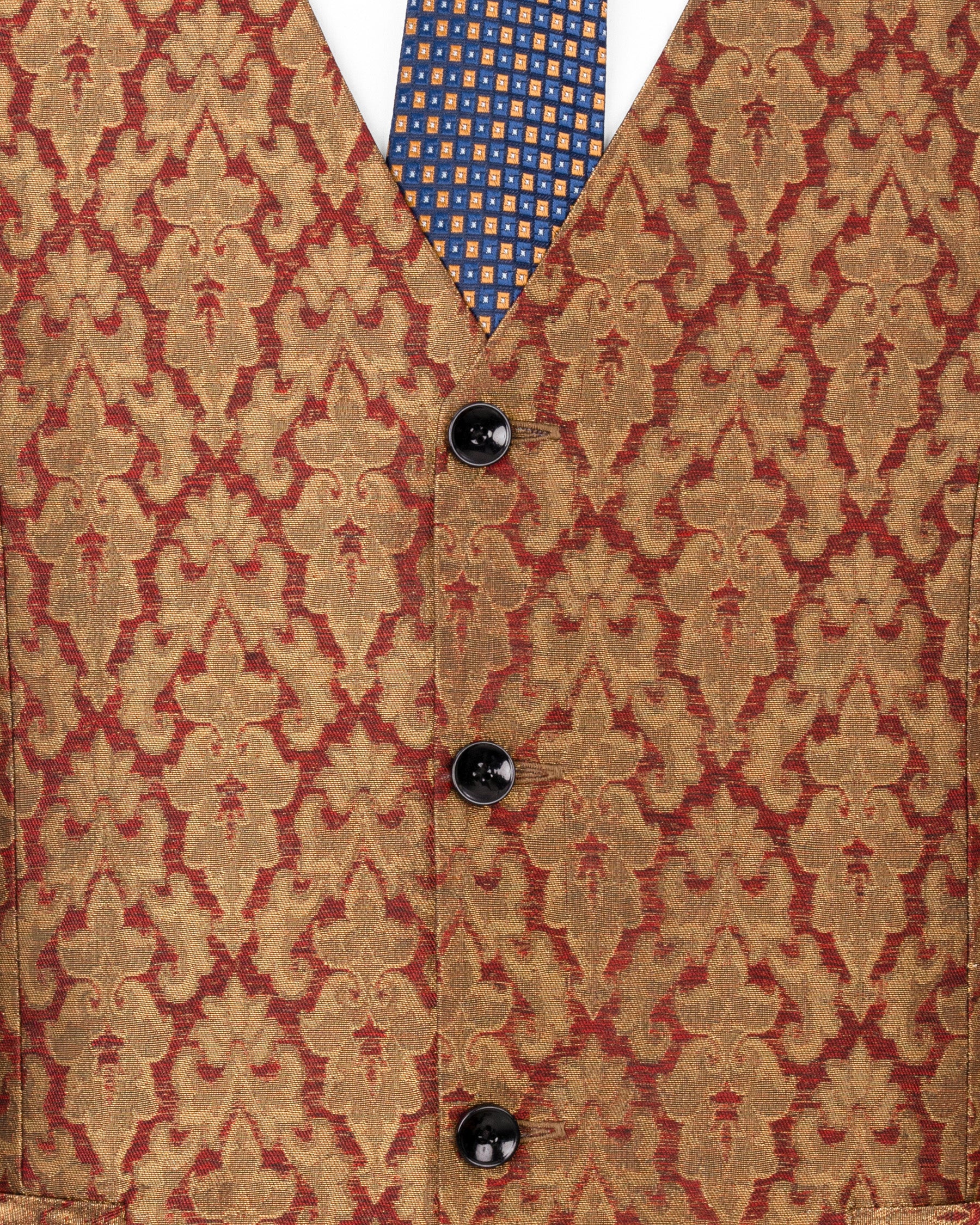 Vivid Auburm and Golden Jacquard Textured Waistcoat V1679-36, V1679-38, V1679-40, V1679-42, V1679-44, V1679-46, V1679-48, V1679-50, V1679-52, V1679-54, V1679-56, V1679-58, V1679-60