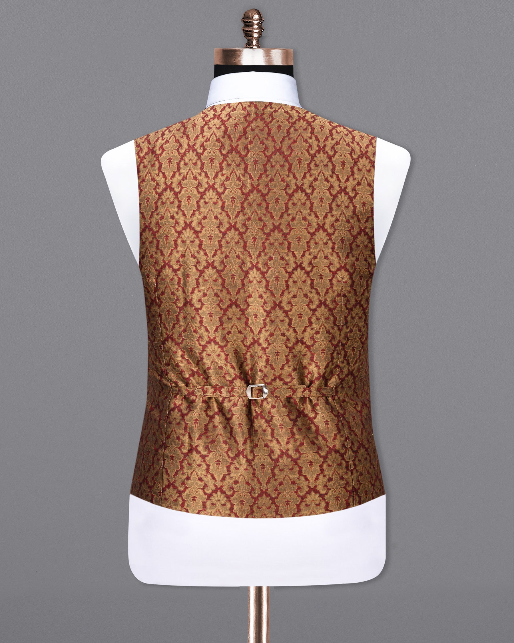 Vivid Auburm and Golden Jacquard Textured Waistcoat V1679-36, V1679-38, V1679-40, V1679-42, V1679-44, V1679-46, V1679-48, V1679-50, V1679-52, V1679-54, V1679-56, V1679-58, V1679-60