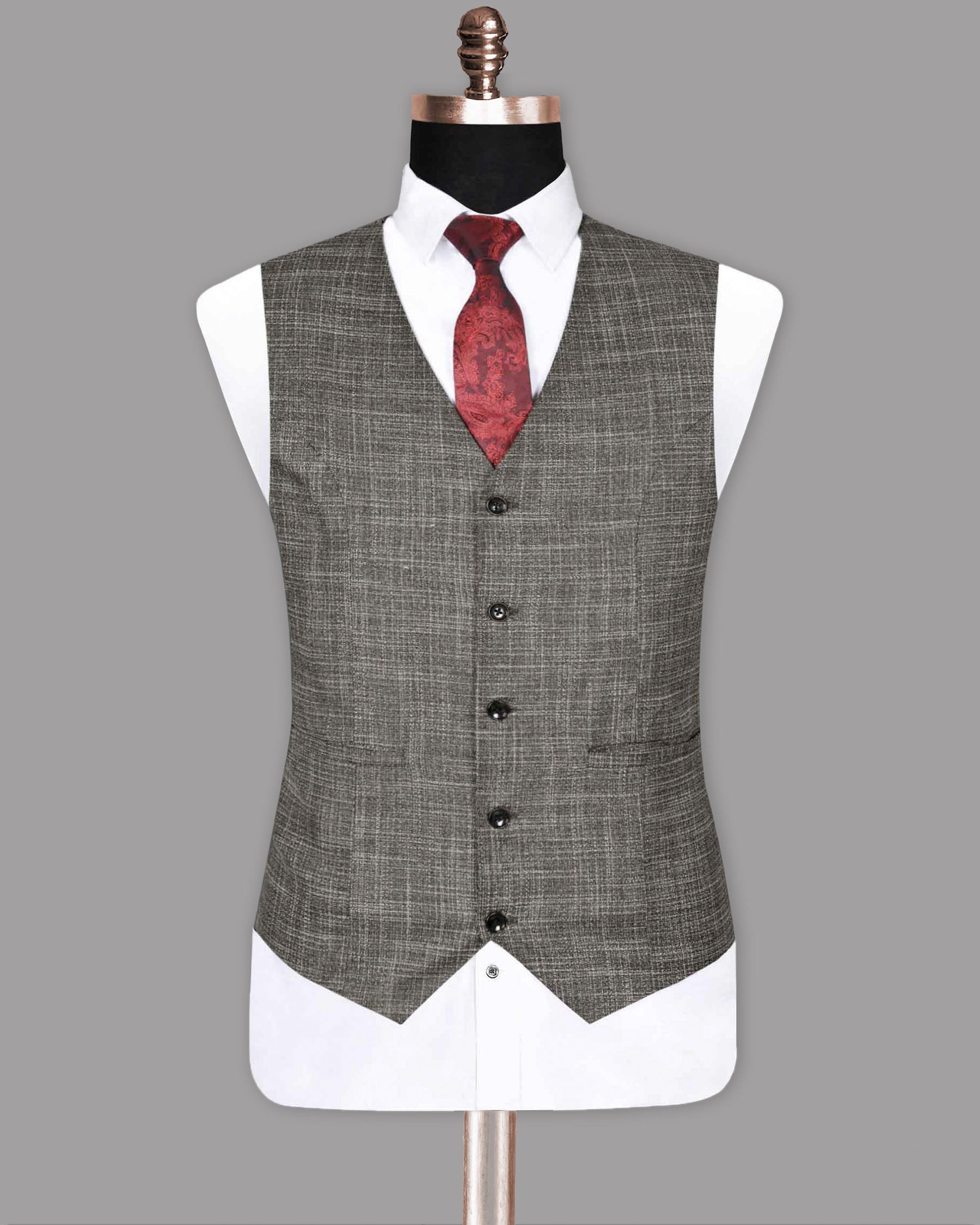 Wood Brown Mélange Wool Blend  Waistcoat V199-44, V199-52, V199-54, V199-36, V199-46, V199-48, V199-50, V199-56, V199-58, V199-60, V199-38, V199-40, V199-42
