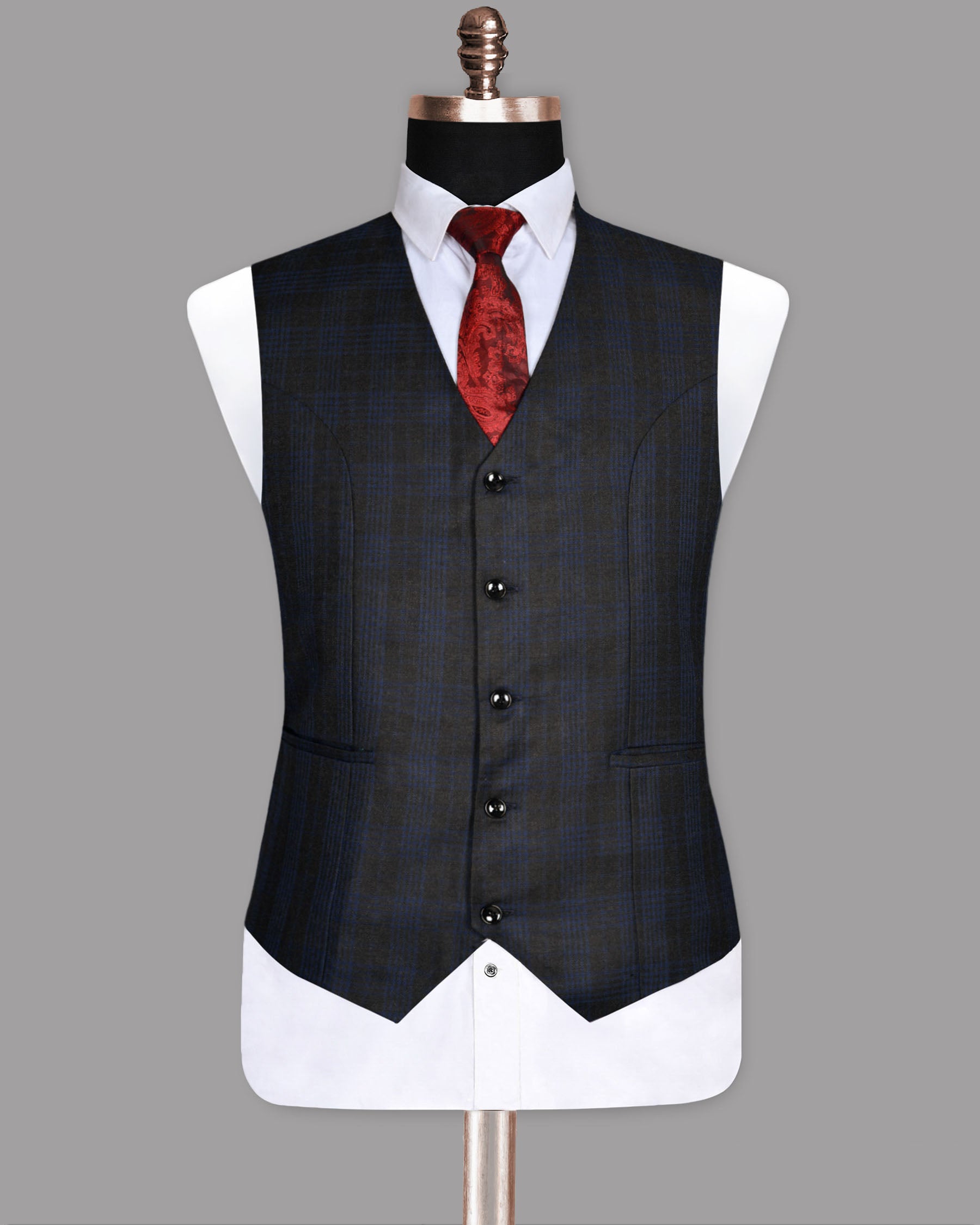 Charcoal Plaid Wool Blend  Waistcoat V205-40, V205-42, V205-44, V205-36, V205-38, V205-46, V205-48, V205-50, V205-52, V205-54, V205-56, V205-58, V205-60