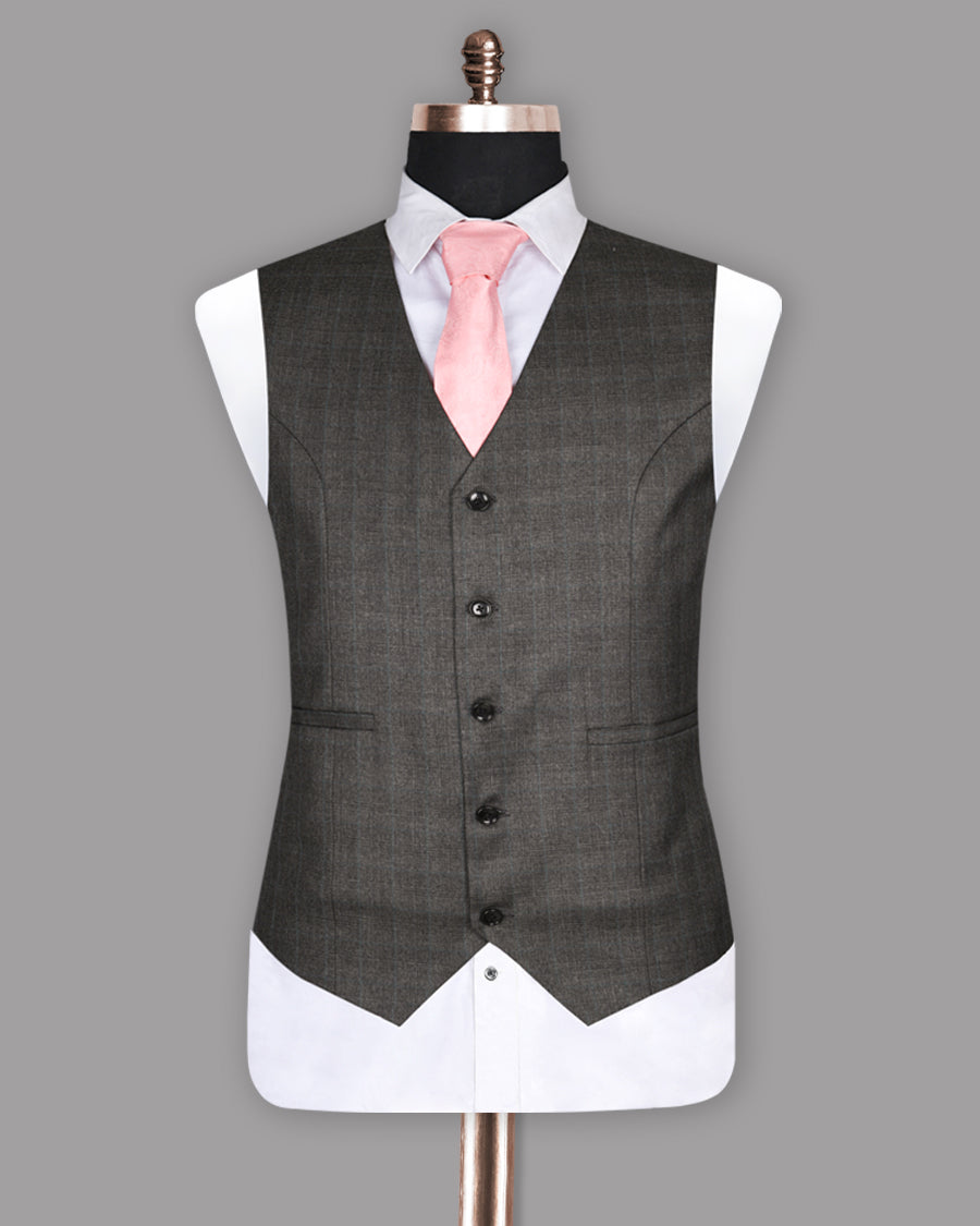 Grizzle Grey Subtle Windowpane Wool Rich Waistcoat V236-56, V236-46, V236-48, V236-42, V236-44, V236-58, V236-54, V236-36, V236-38, V236-40, V236-52, V236-50, V236-60