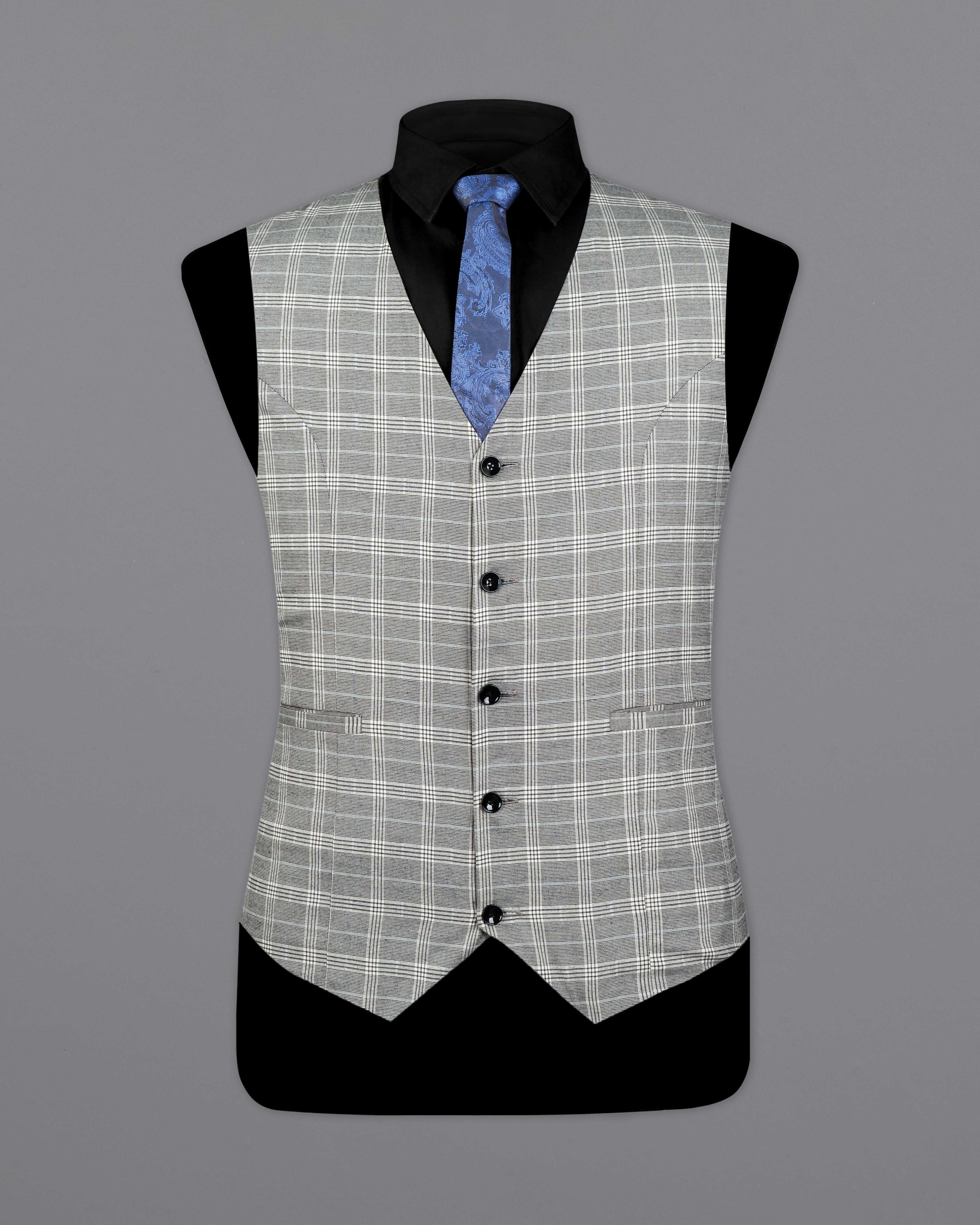 Bronco Gray and White Plaid Waistcoat V2708-36, V2708-38, V2708-40, V2708-42, V2708-44, V2708-46, V2708-48, V2708-50, V2708-52, V2708-54, V2708-56, V2708-58, V2708-60