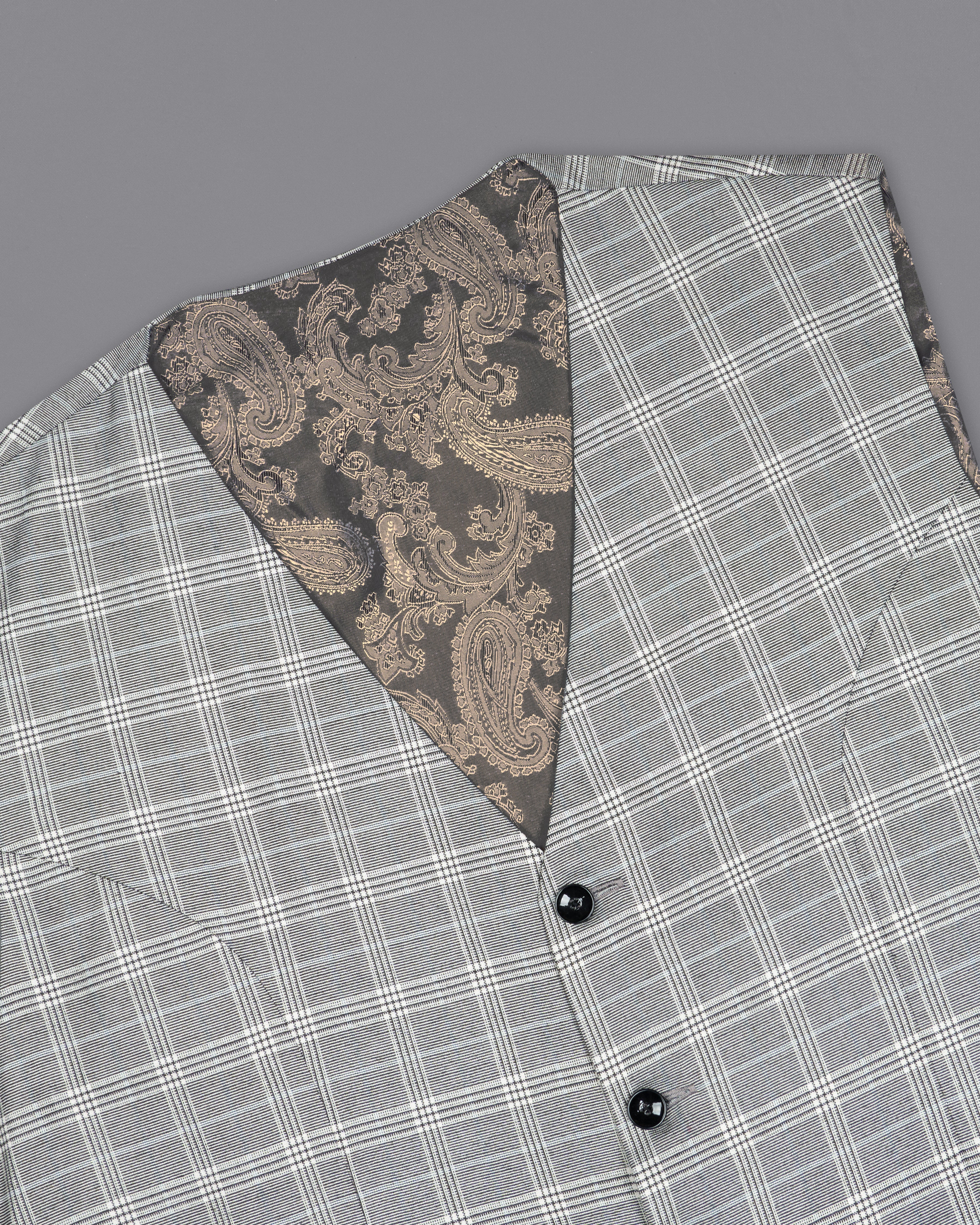 Bronco Gray and White Plaid Waistcoat V2708-36, V2708-38, V2708-40, V2708-42, V2708-44, V2708-46, V2708-48, V2708-50, V2708-52, V2708-54, V2708-56, V2708-58, V2708-60