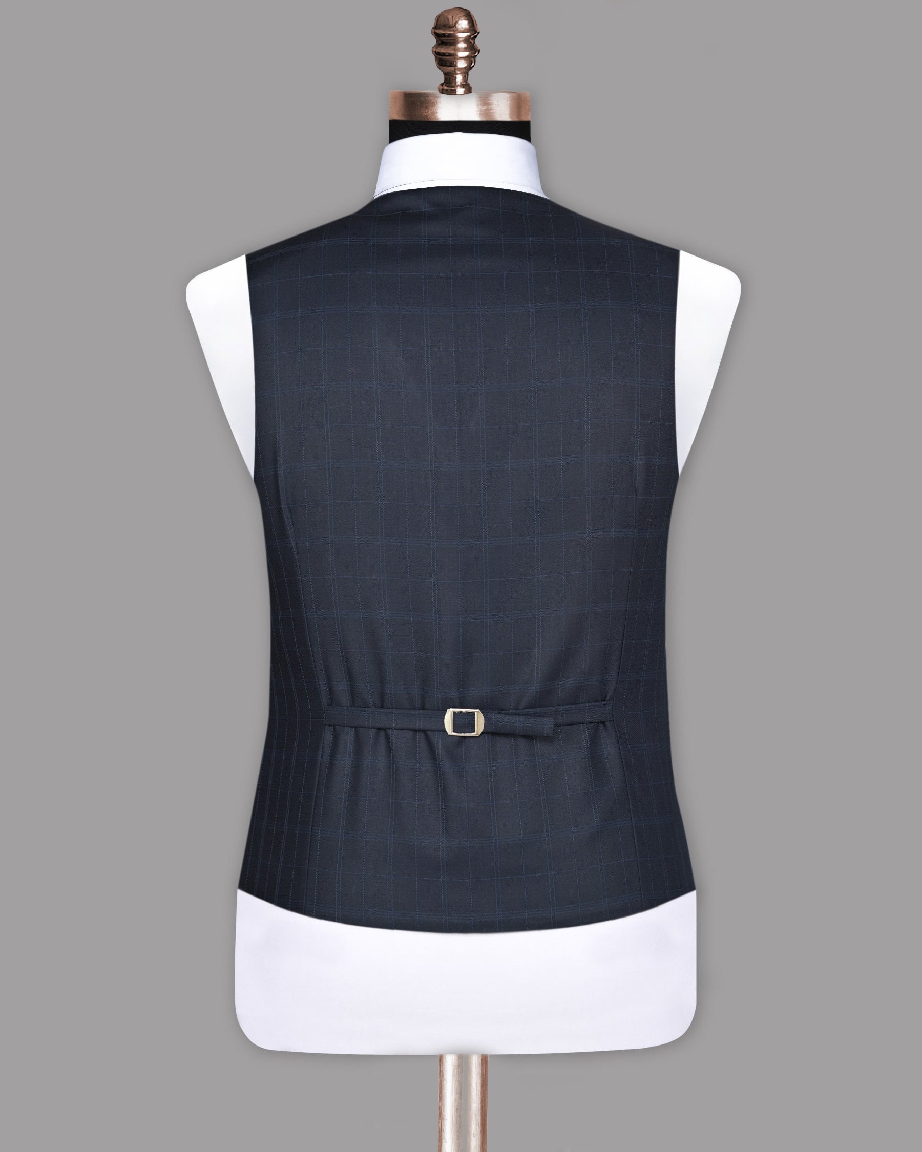 Navy Windowpane Wool Blend Waistcoat