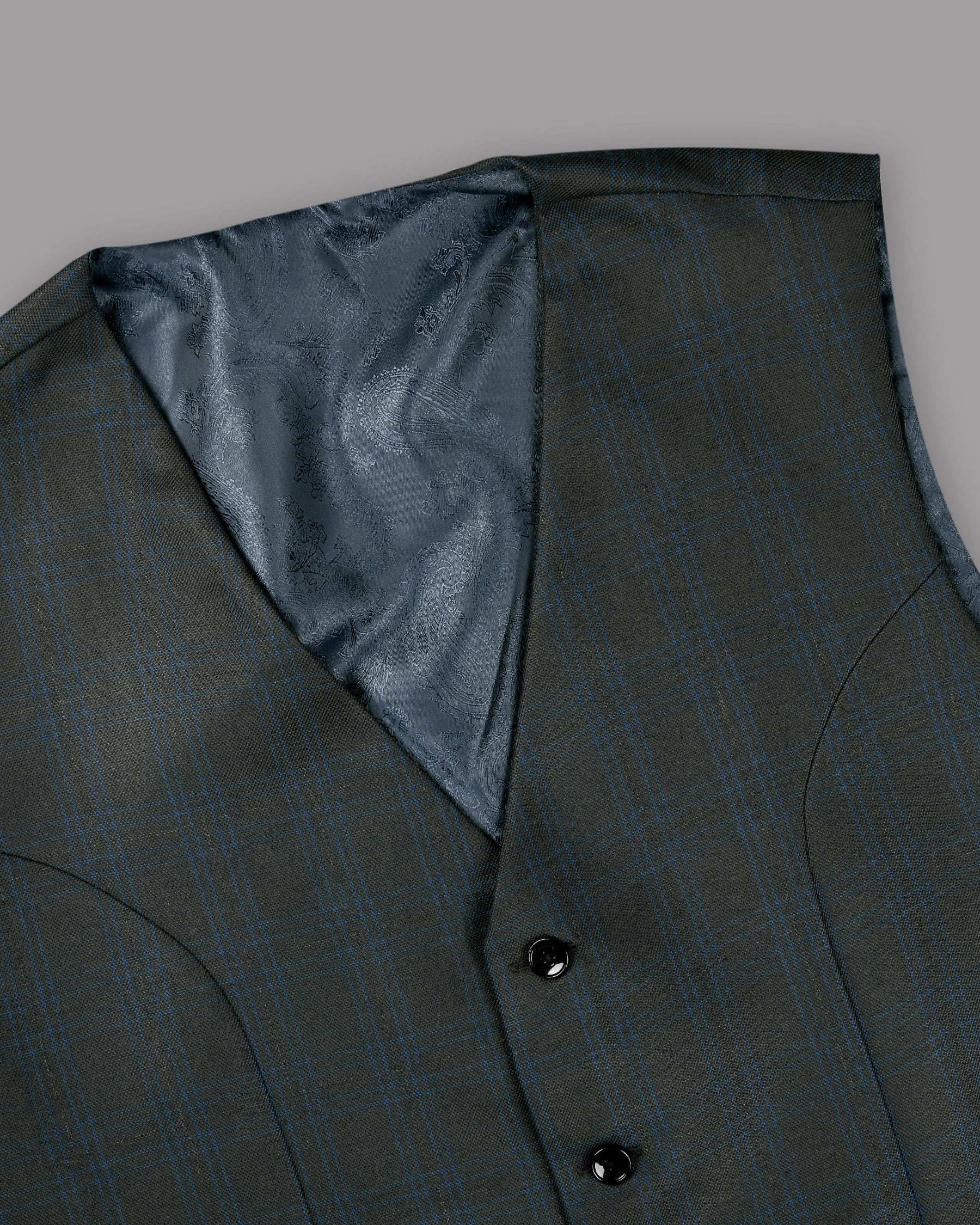 Charcoal Subtle Windowpane Wool Blend Waistcoat V279-40, V279-36, V279-58, V279-60, V279-50, V279-44, V279-46, V279-54, V279-56, V279-52, V279-42, V279-48, V279-38