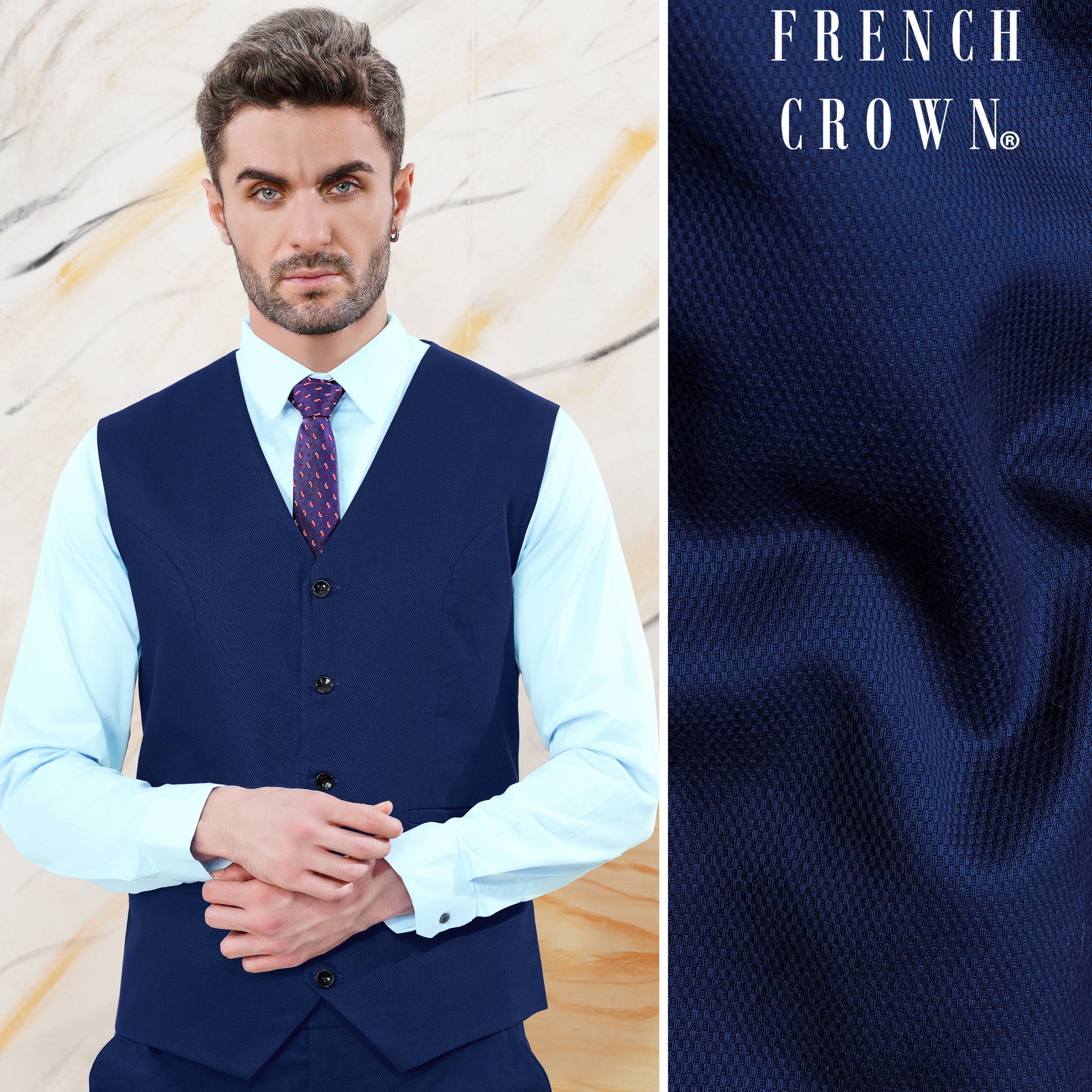 Men's Light Blue Adjustable Back Strap Wedding Men's Vest ~ Waistcoat main image 0
