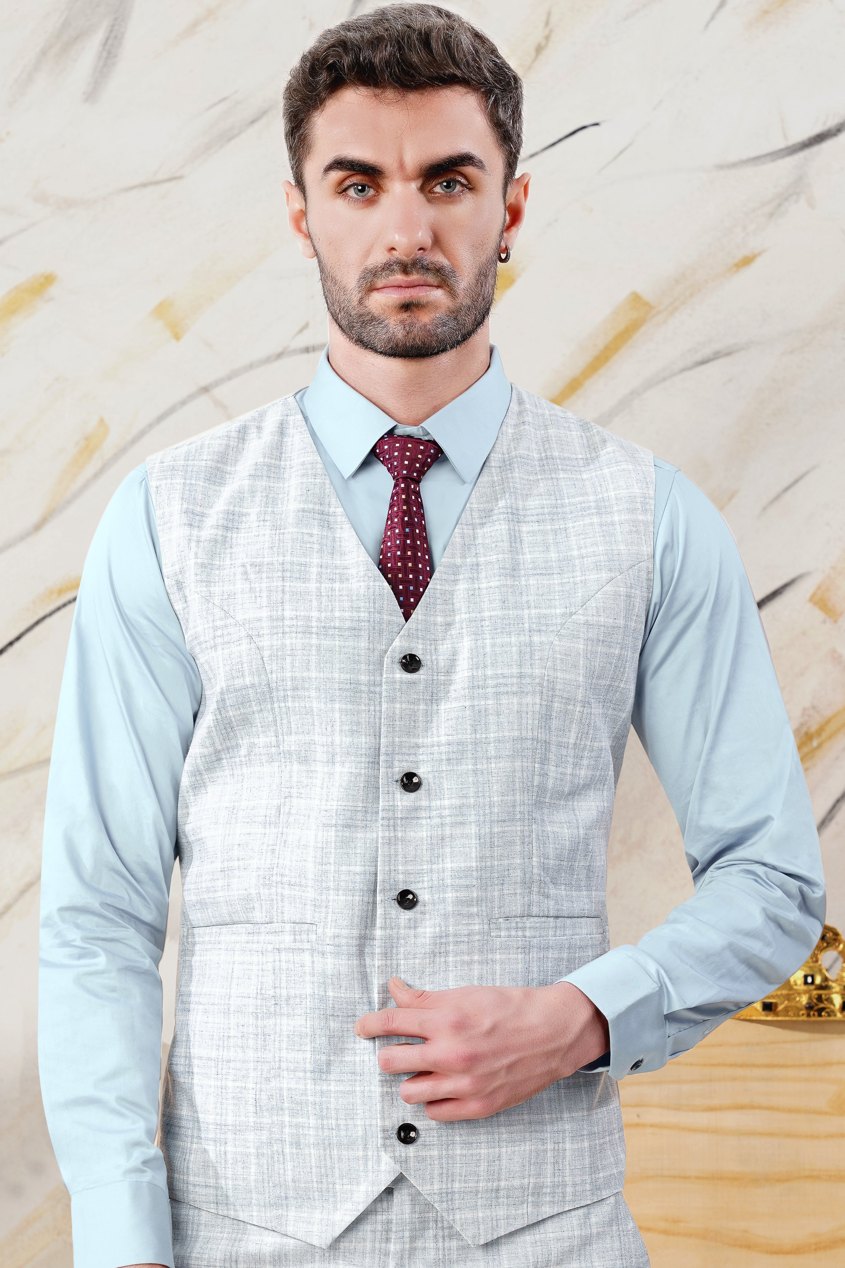 Gainsboro Blue Plaid Wool Rich Waistcoat V3076-36, V3076-38, V3076-40, V3076-42, V3076-44, V3076-46, V3076-48, V3076-50, V3076-76, V3076-54, V3076-56, V3076-58, V3076-60