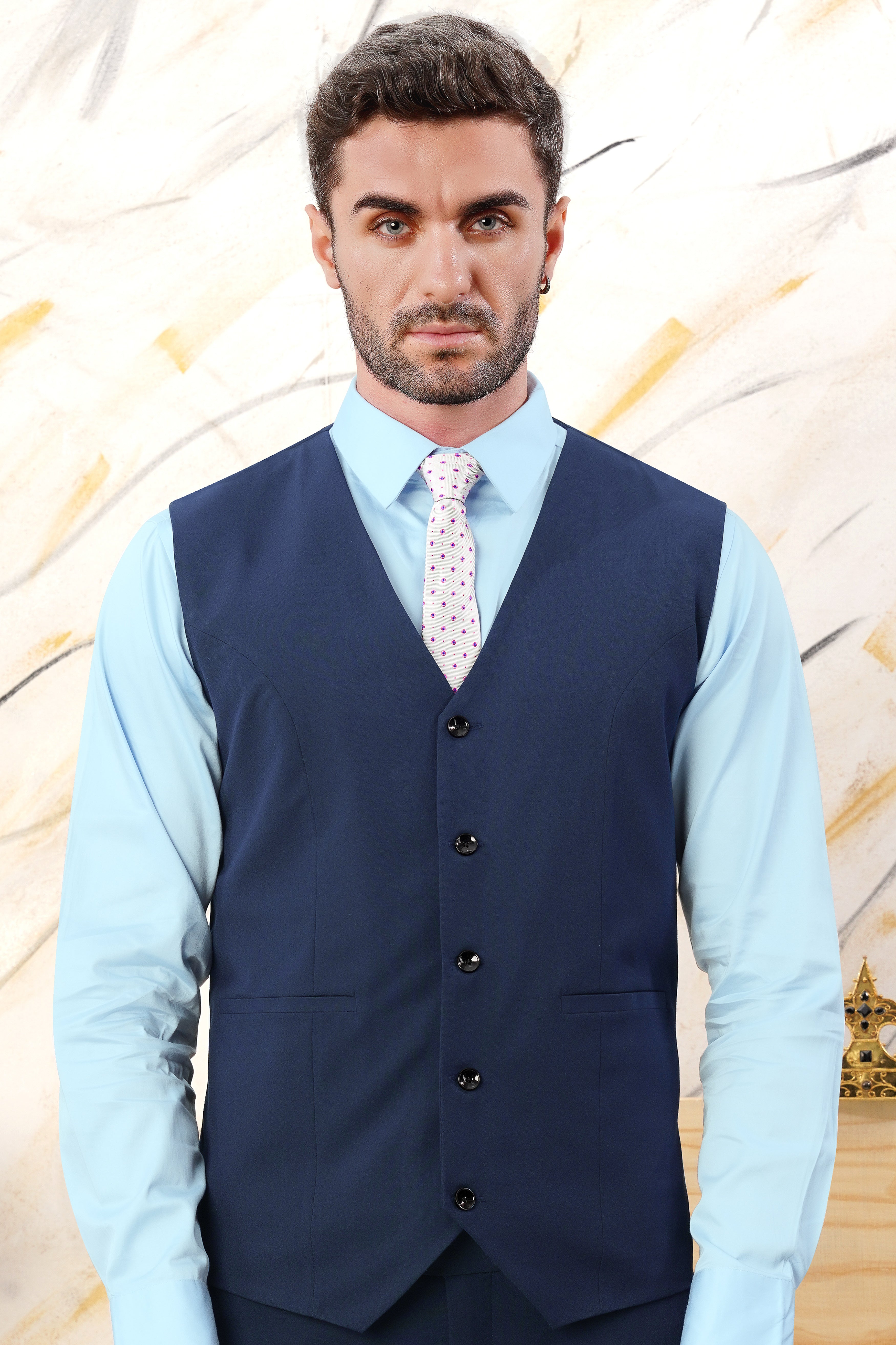 Cloud Burst Blue Wool Rich Stretchable Waistcoat V3078-36, V3078-38, V3078-40, V3078-42, V3078-44, V3078-46, V3078-48, V3078-50, V3078-78, V3078-54, V3078-56, V3078-58, V3078-60