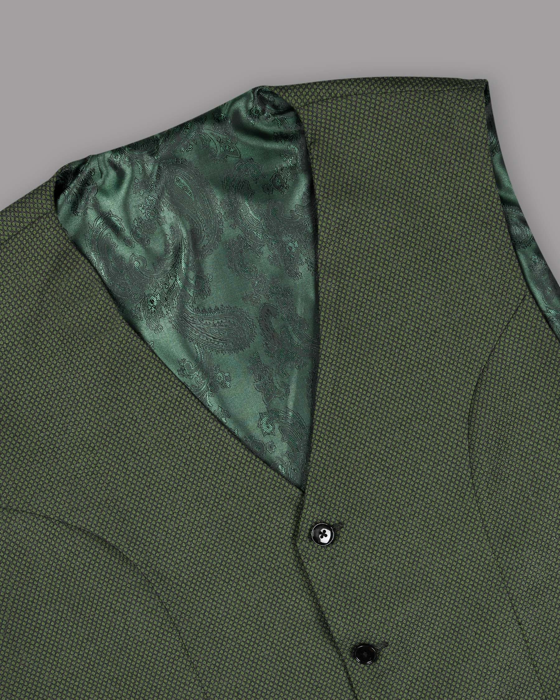 Crocodile Green Micro Dotted Wool Blend Waistcoat V821-38, V821-40, V821-46, V821-52, V821-56, V821-44, V821-58, V821-36, V821-50, V821-54, V821-48, V821-42, V821-60