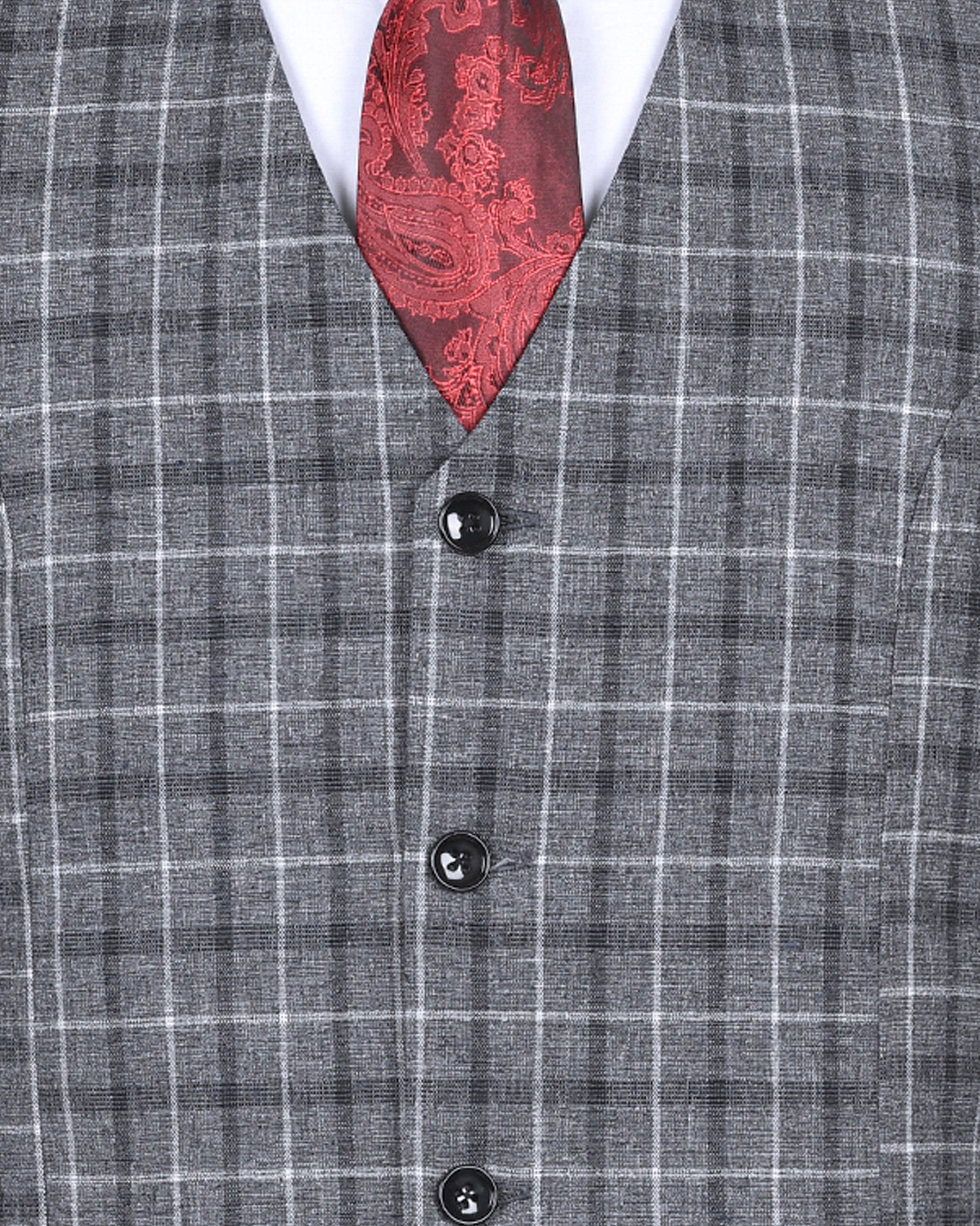 Porpoise Grey Plaid Luxurious Linen-Wool blend Waistcoat