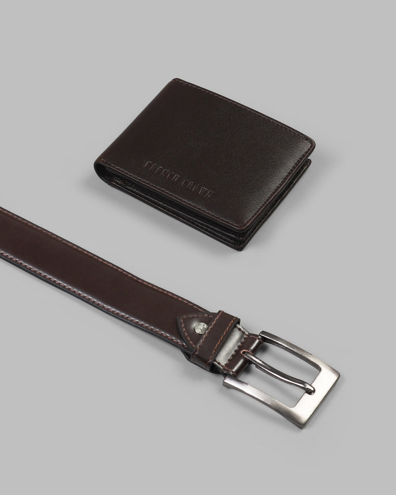 Pack Of 1 Dark Brown Wallet And 1 Brown Belt WB-01/06-28, WB-01/06-30, WB-01/06-32, WB-01/06-34, WB-01/06-36, WB-01/06-38