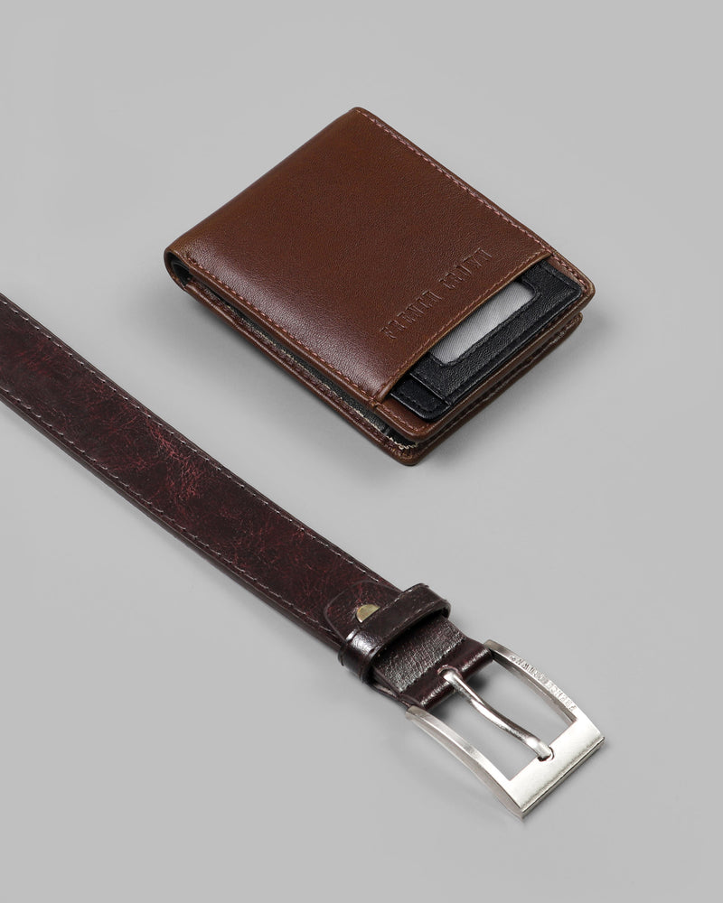 Pack Of 1 Tan With Black Wallet And 1 Dark Brown Belt WB-25/02-36, WB-25/02-38, WB-25/02-28, WB-25/02-30, WB-25/02-32, WB-25/02-34