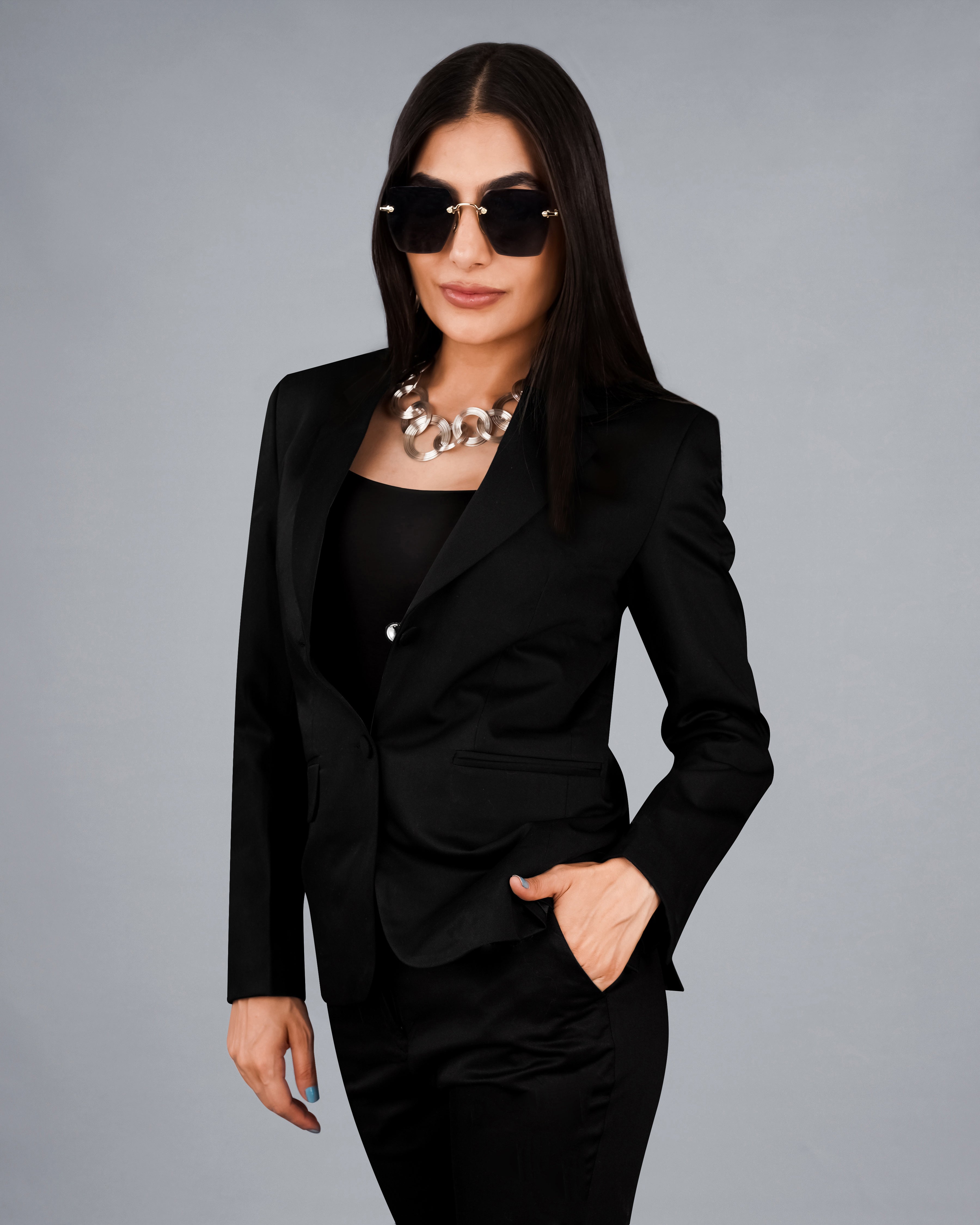 Jade Black Premium Cotton Women's Blazer WBL001-SB-FB-32, WBL001-SB-FB-34, WBL001-SB-FB-36, WBL001-SB-FB-38, WBL001-SB-FB-40, WBL001-SB-FB-42