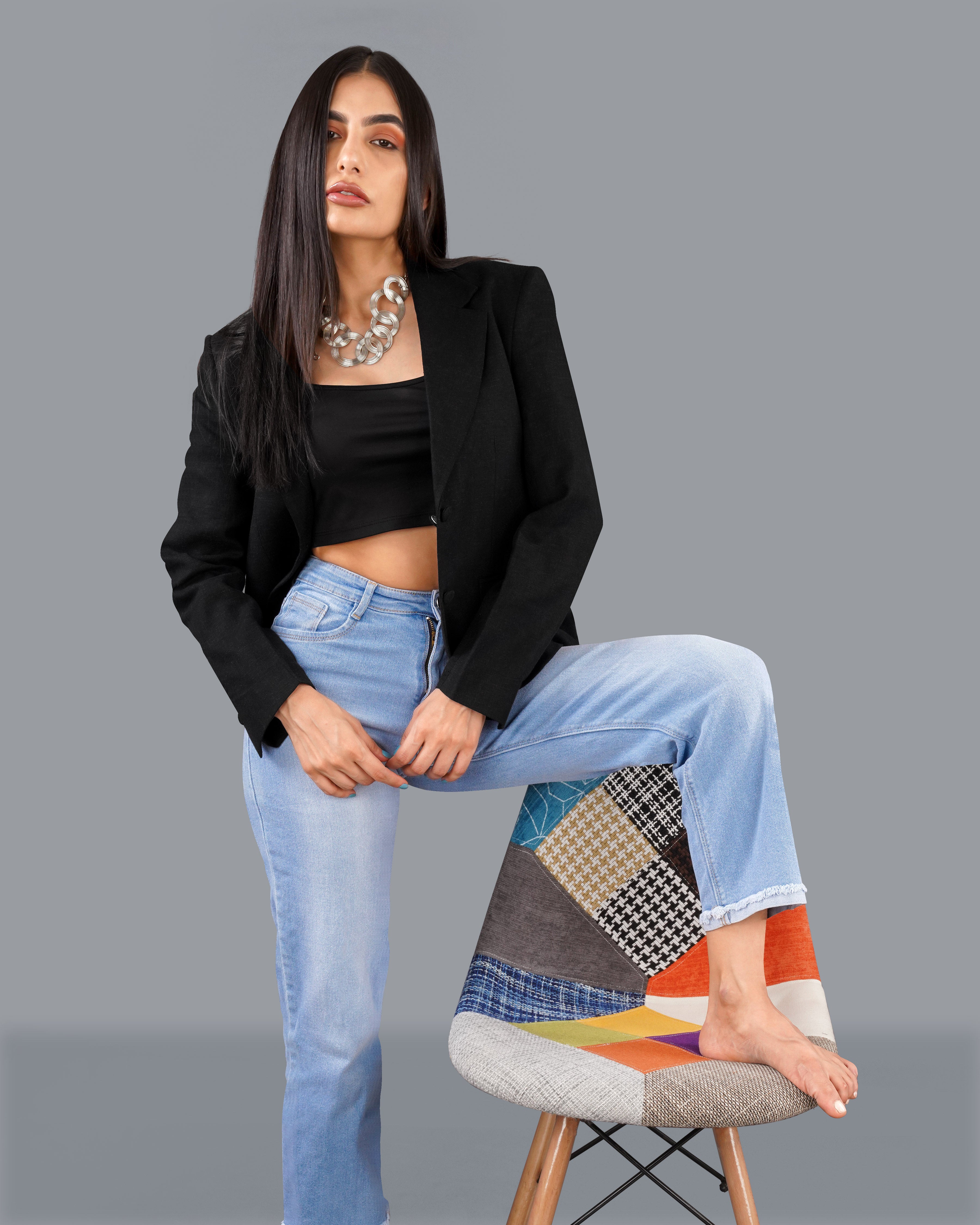 Jade Black Premium Linen Women's Blazer WBL002-SB-FB-32, WBL002-SB-FB-34, WBL002-SB-FB-36, WBL002-SB-FB-38, WBL002-SB-FB-40, WBL002-SB-FB-42