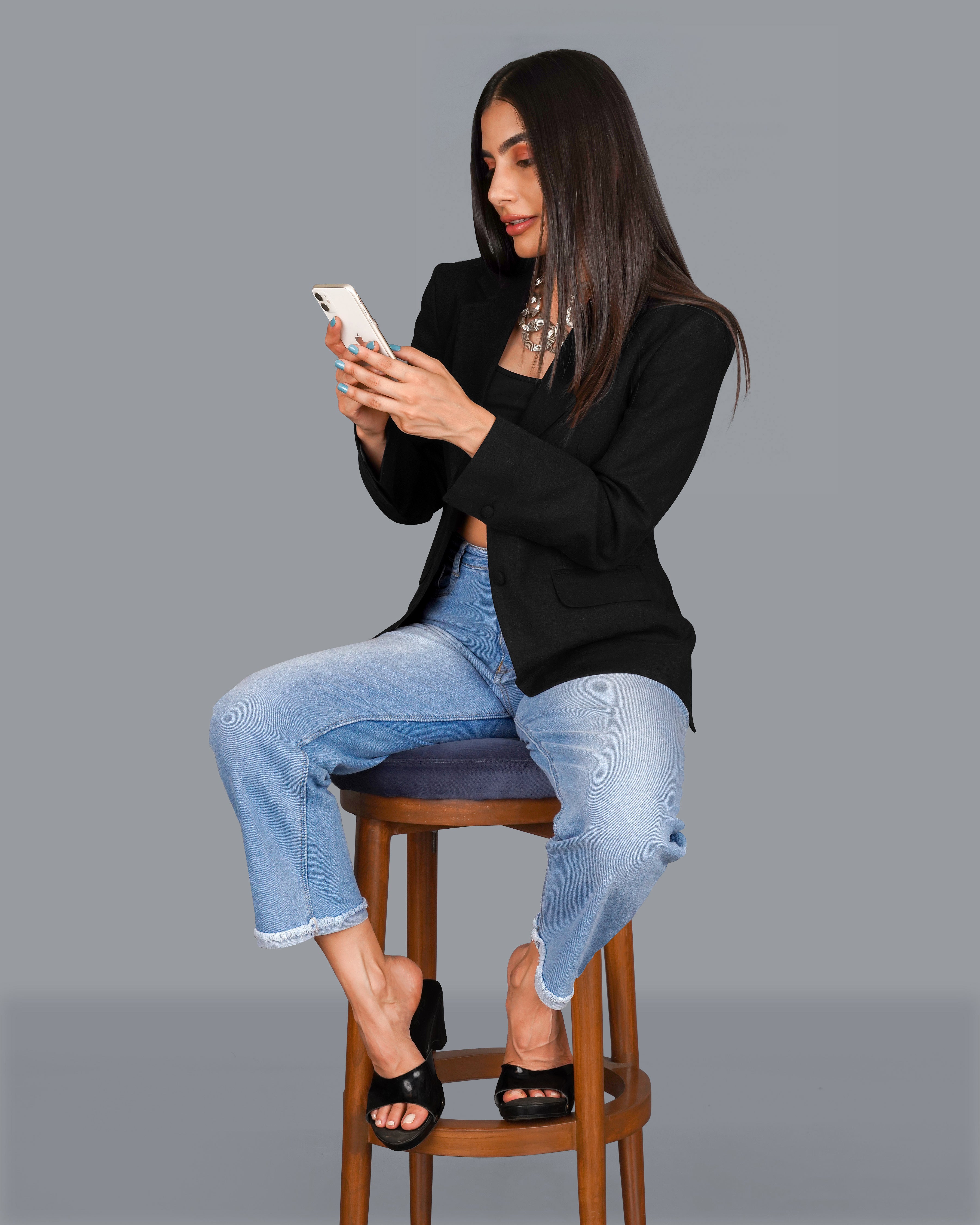 Jade Black Premium Linen Women's Blazer WBL002-SB-FB-32, WBL002-SB-FB-34, WBL002-SB-FB-36, WBL002-SB-FB-38, WBL002-SB-FB-40, WBL002-SB-FB-42