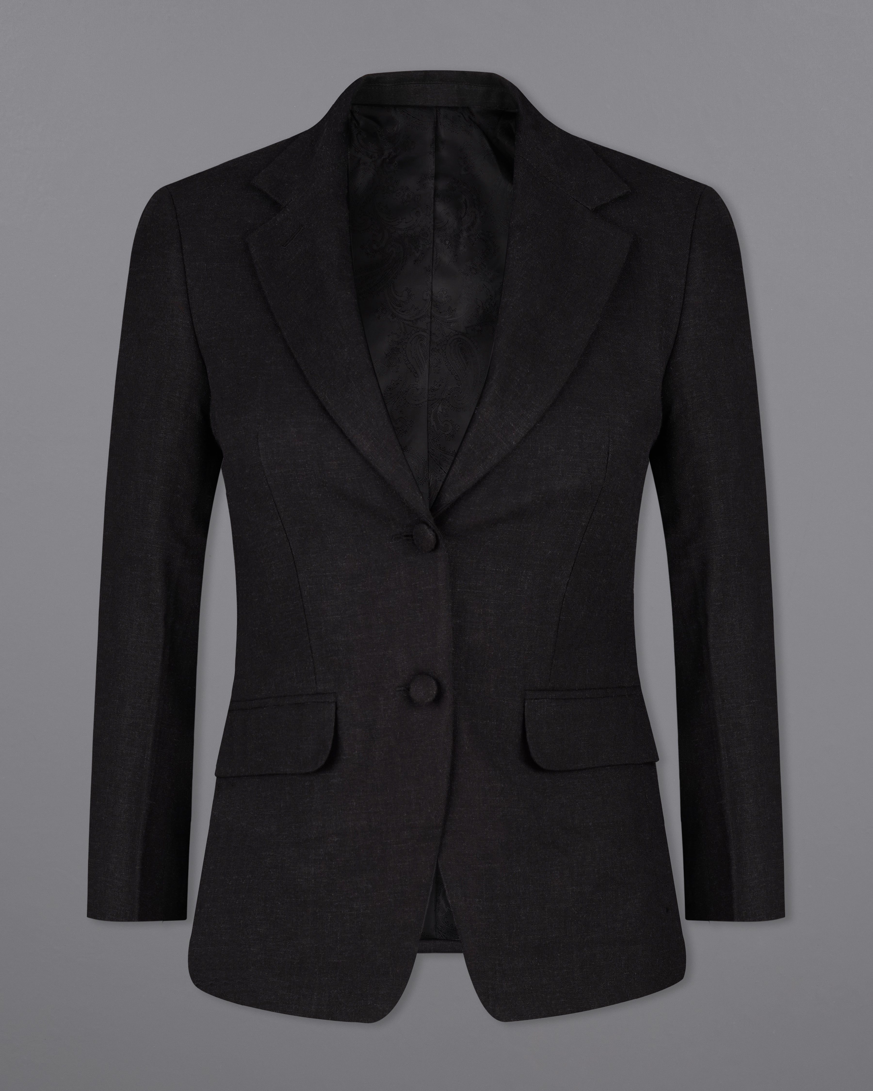 Jade Black Premium Linen Women's Blazer WBL002-SB-FB-32, WBL002-SB-FB-34, WBL002-SB-FB-36, WBL002-SB-FB-38, WBL002-SB-FB-40, WBL002-SB-FB-42