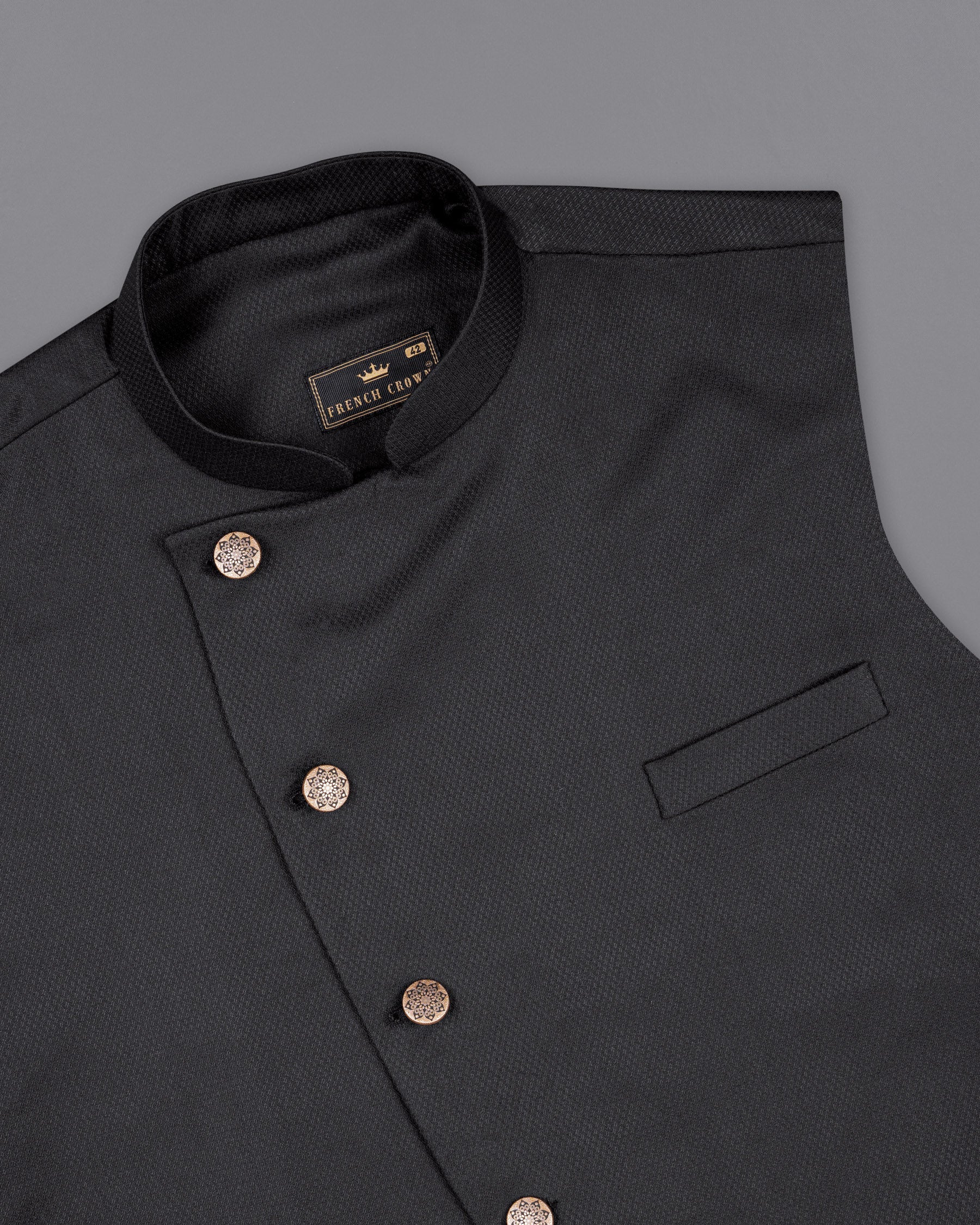 Jade Black Diamond Cross Placket Nehru Jacket