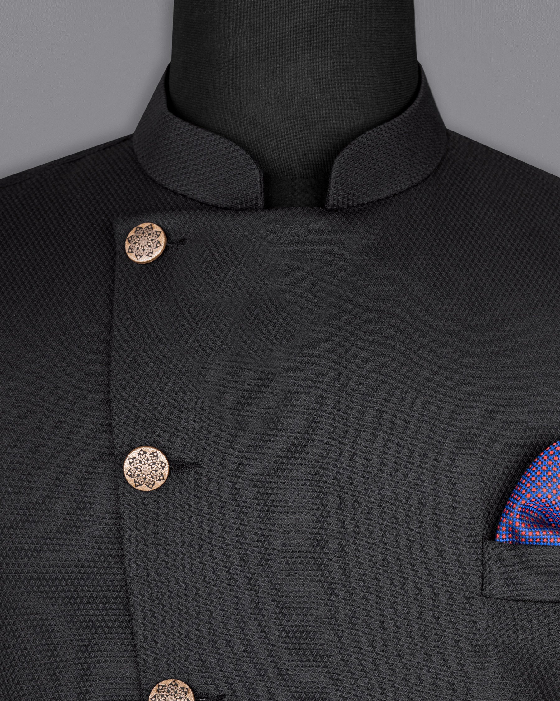 Jade Black Diamond Cross Placket Nehru Jacket
