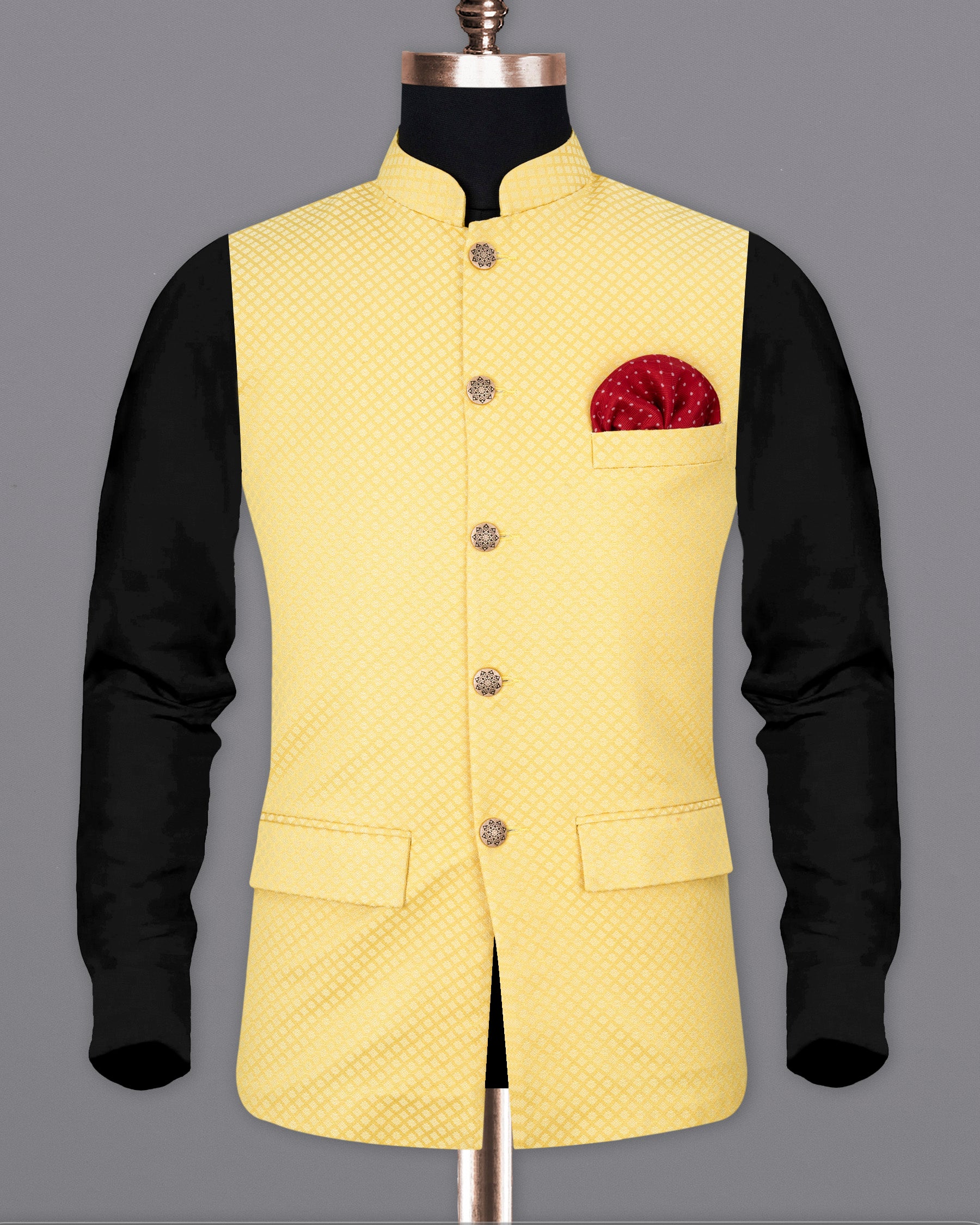 Cape Honey Textured Nehru Jacket WC1654-36, WC1654-38, WC1654-40, WC1654-42, WC1654-44, WC1654-46, WC1654-48, WC1654-50, WC1654-52, WC1654-54, WC1654-56, WC1654-58, WC1654-60