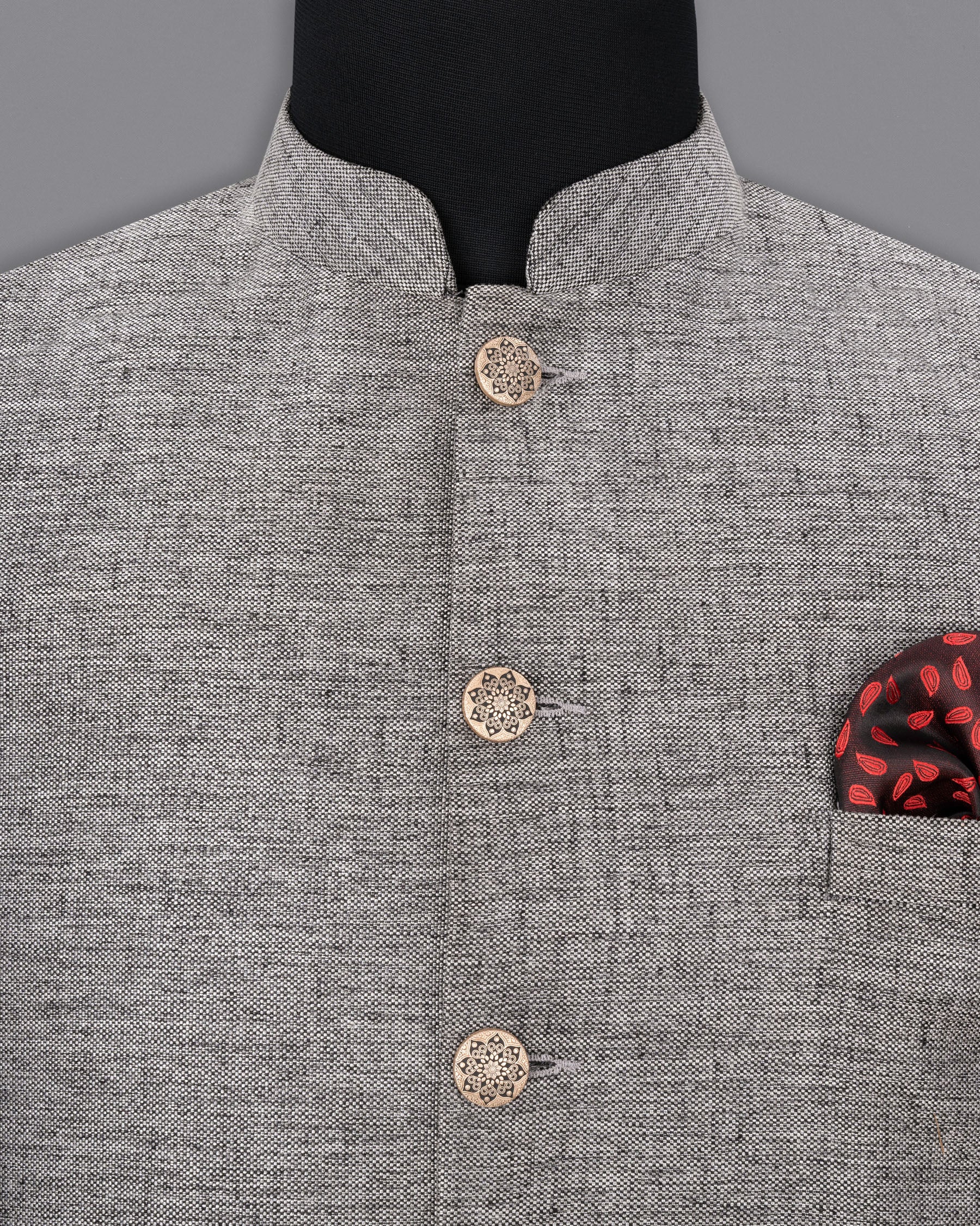 Spun Parl Gray Textured Nehru Jacket WC1658-36, WC1658-38, WC1658-40, WC1658-42, WC1658-44, WC1658-46, WC1658-48, WC1658-50, WC1658-52, WC1658-54, WC1658-56, WC1658-58, WC1658-60