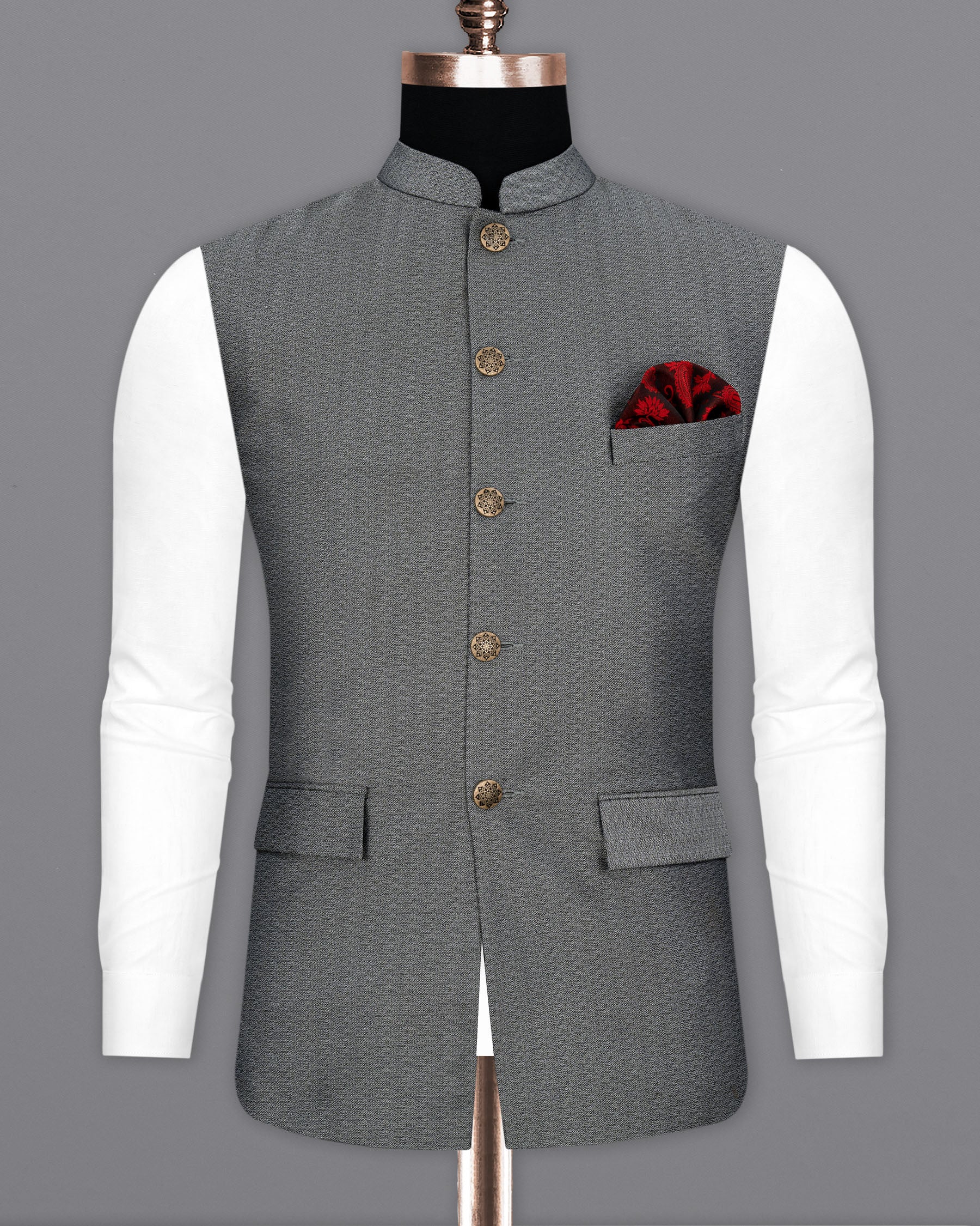 Friar Gray Textured Nehru Jacket WC1662-36, WC1662-38, WC1662-40, WC1662-42, WC1662-44, WC1662-46, WC1662-48, WC1662-50, WC1662-52, WC1662-54, WC1662-56, WC1662-58, WC1662-60