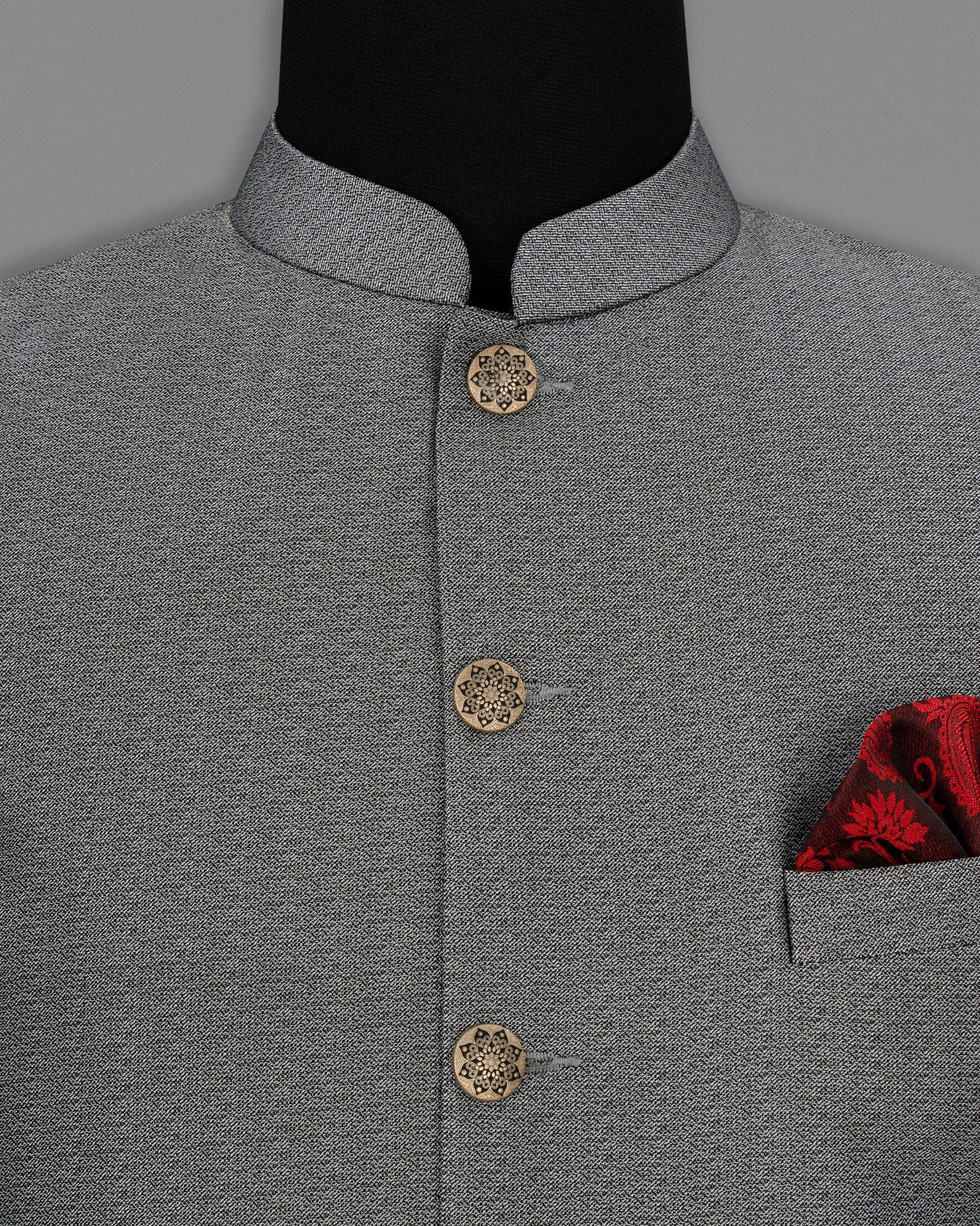 Friar Gray Textured Nehru Jacket WC1662-36, WC1662-38, WC1662-40, WC1662-42, WC1662-44, WC1662-46, WC1662-48, WC1662-50, WC1662-52, WC1662-54, WC1662-56, WC1662-58, WC1662-60
