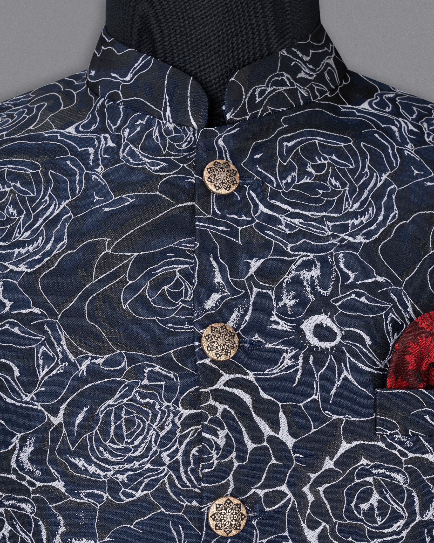 Bleached Cedar Rose Jacquard Textured Nehru Jacket WC1663-36, WC1663-38, WC1663-40, WC1663-42, WC1663-44, WC1663-46, WC1663-48, WC1663-50, WC1663-52, WC1663-54, WC1663-56, WC1663-58, WC1663-60