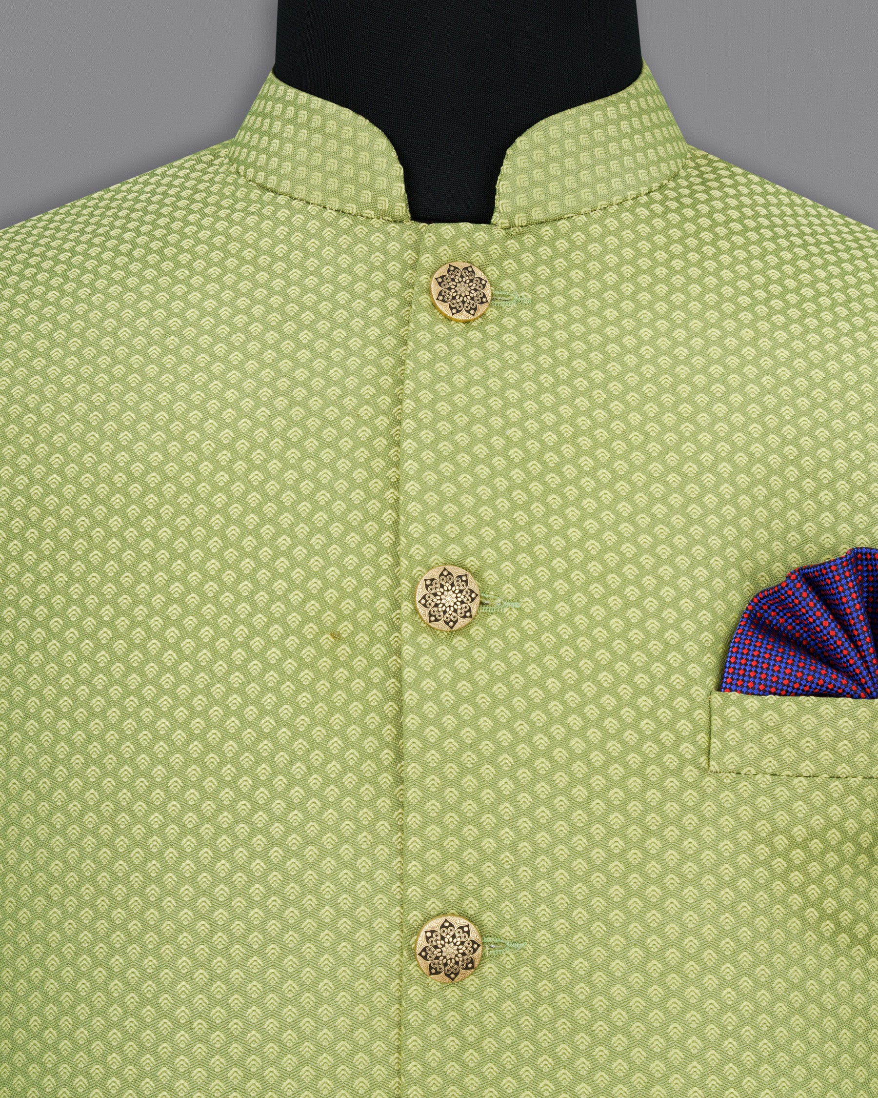 Olivine Green Textured Nehru Jacket WC1674-36, WC1674-38, WC1674-40, WC1674-42, WC1674-44, WC1674-46, WC1674-48, WC1674-50, WC1674-52, WC1674-54, WC1674-56, WC1674-58, WC1674-60