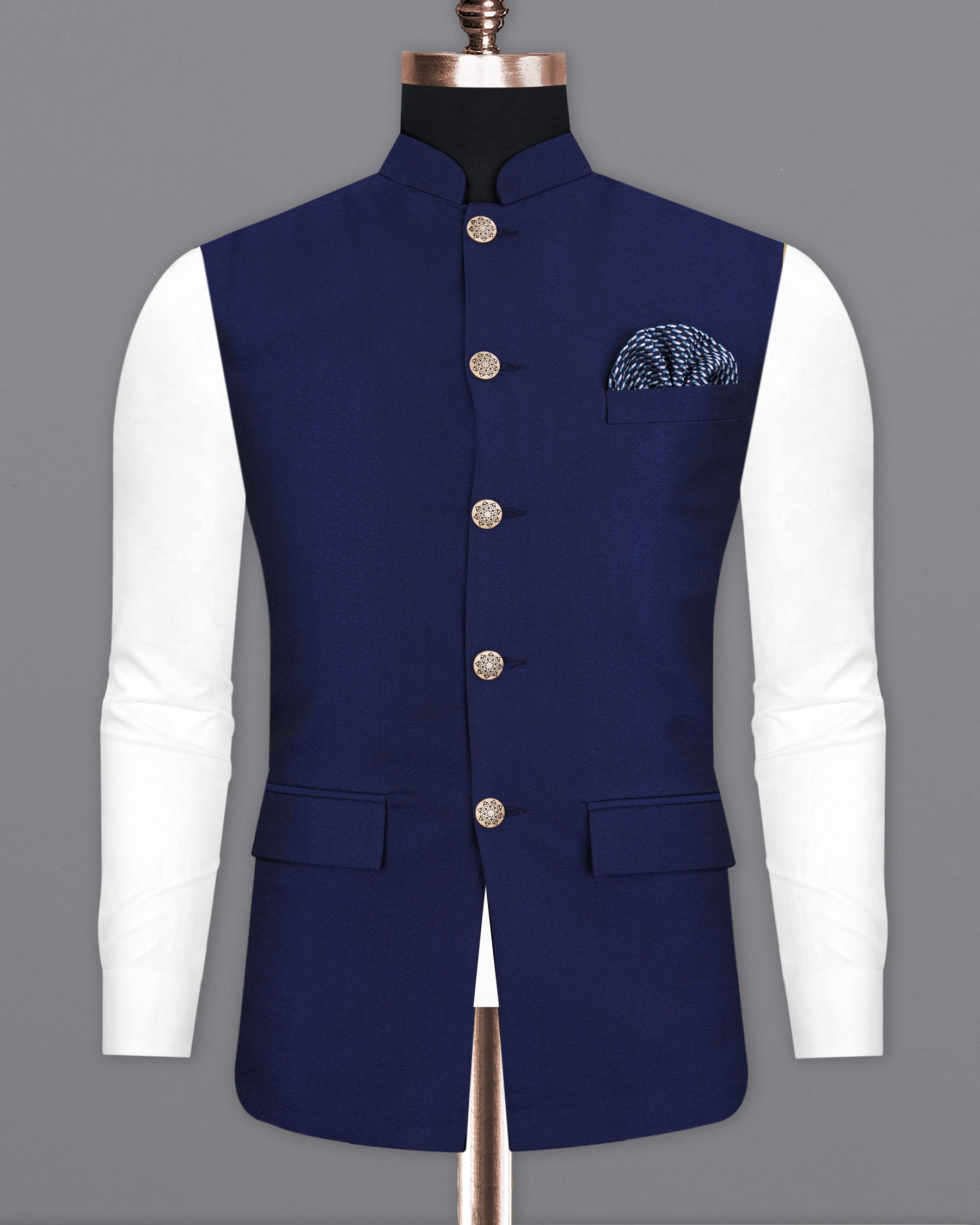 Cloud Burst Blue Textured Nehru Jacket WC1684-36, WC1684-38, WC1684-40, WC1684-42, WC1684-44, WC1684-46, WC1684-48, WC1684-50, WC1684-52, WC1684-54, WC1684-56, WC1684-58, WC1684-60