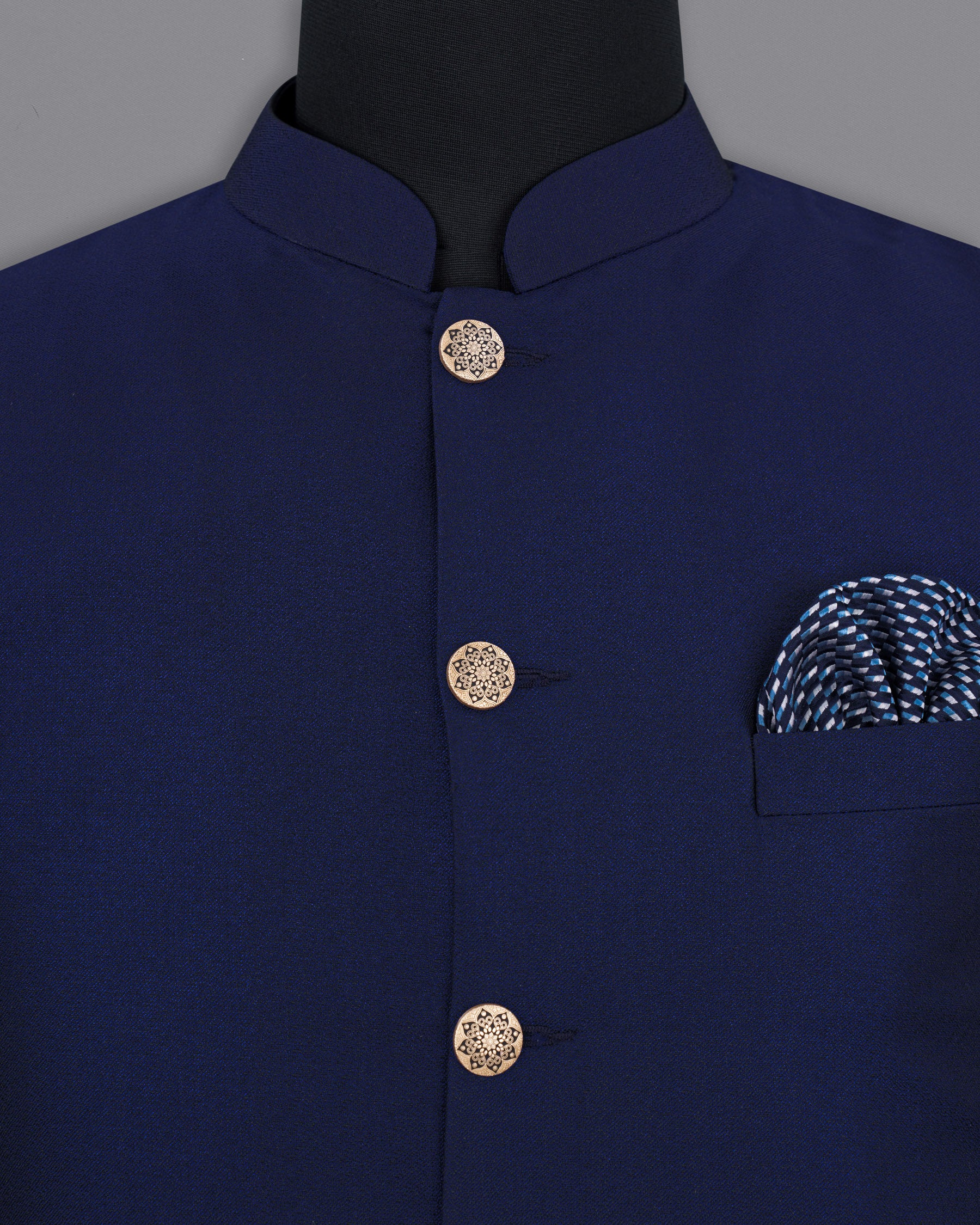 Cloud Burst Blue Textured Nehru Jacket WC1684-36, WC1684-38, WC1684-40, WC1684-42, WC1684-44, WC1684-46, WC1684-48, WC1684-50, WC1684-52, WC1684-54, WC1684-56, WC1684-58, WC1684-60