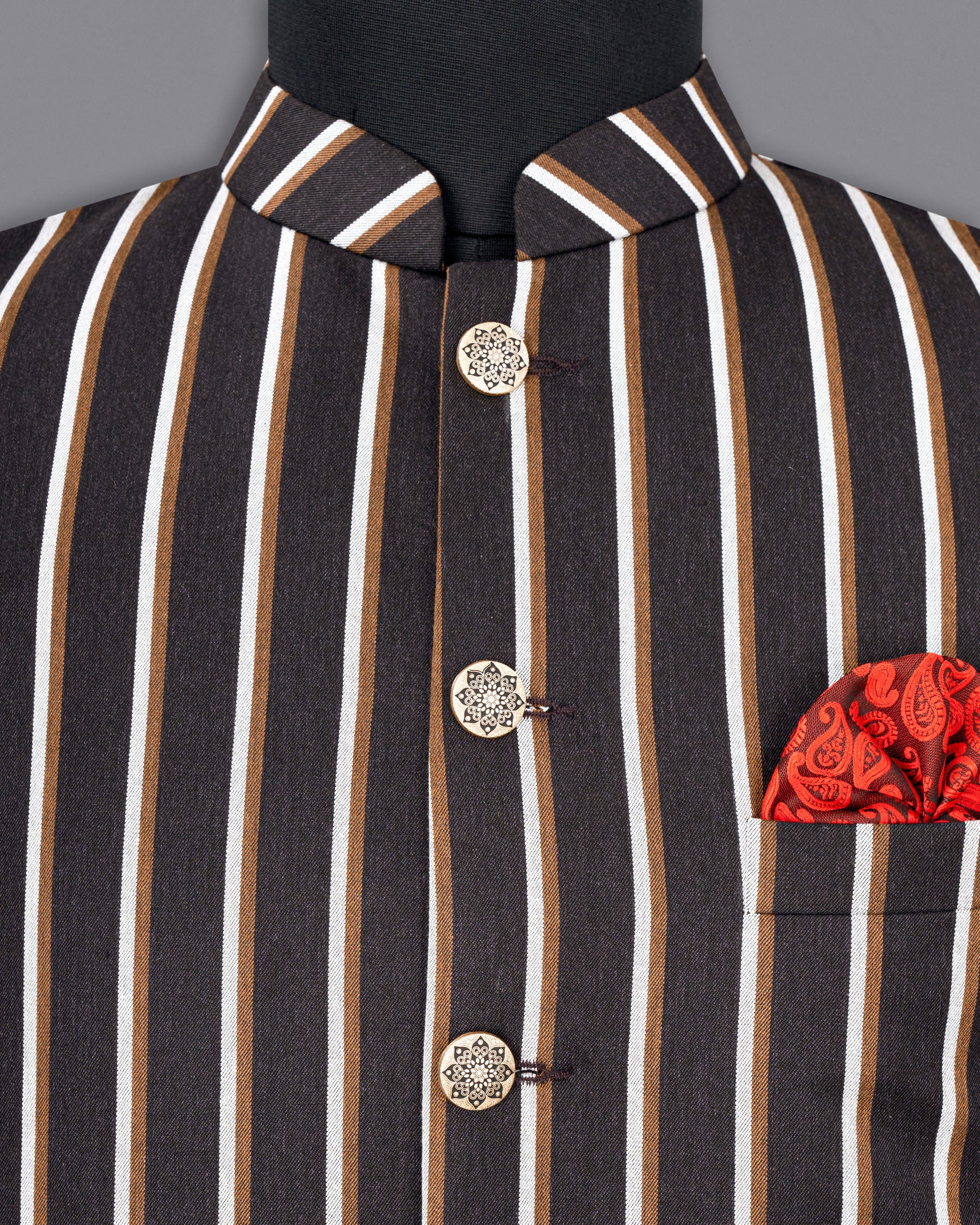 Thunder Brown Striped Nehru Jacket