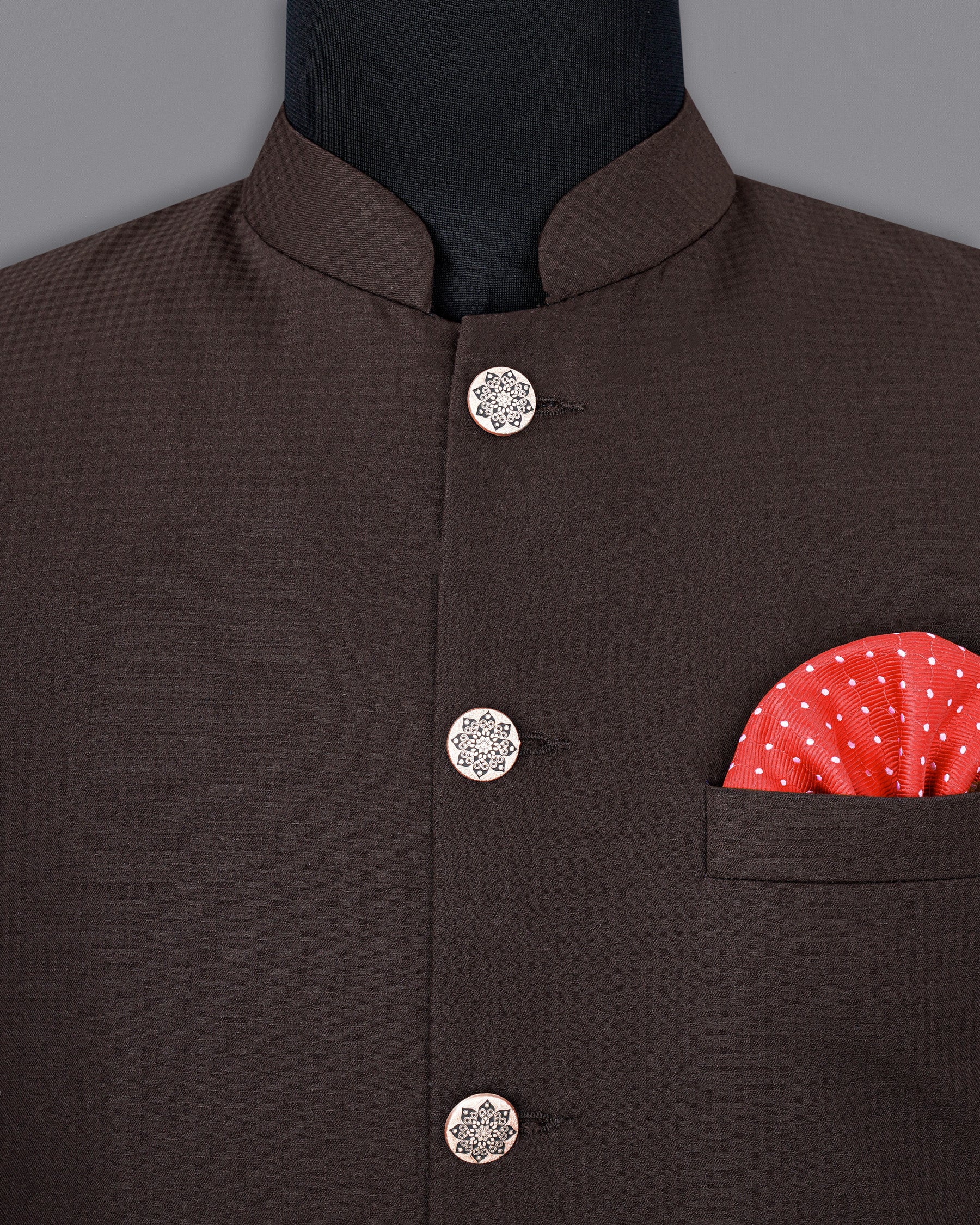 Birch Brown Nehru Jacket WC1861-36, WC1861-38, WC1861-40, WC1861-42, WC1861-44, WC1861-46, WC1861-48, WC1861-50, WC1861-52, WC1861-54, WC1861-56, WC1861-58, WC1861-60