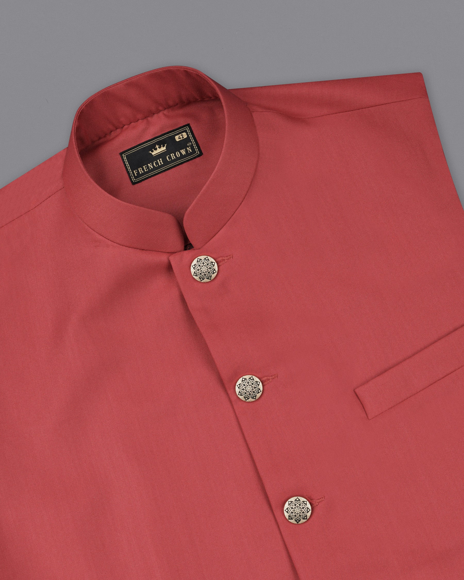Chestnut Red Nehru Jacket WC1865-36, WC1865-38, WC1865-40, WC1865-42, WC1865-44, WC1865-46, WC1865-48, WC1865-50, WC1865-52, WC1865-54, WC1865-56, WC1865-58, WC1865-60