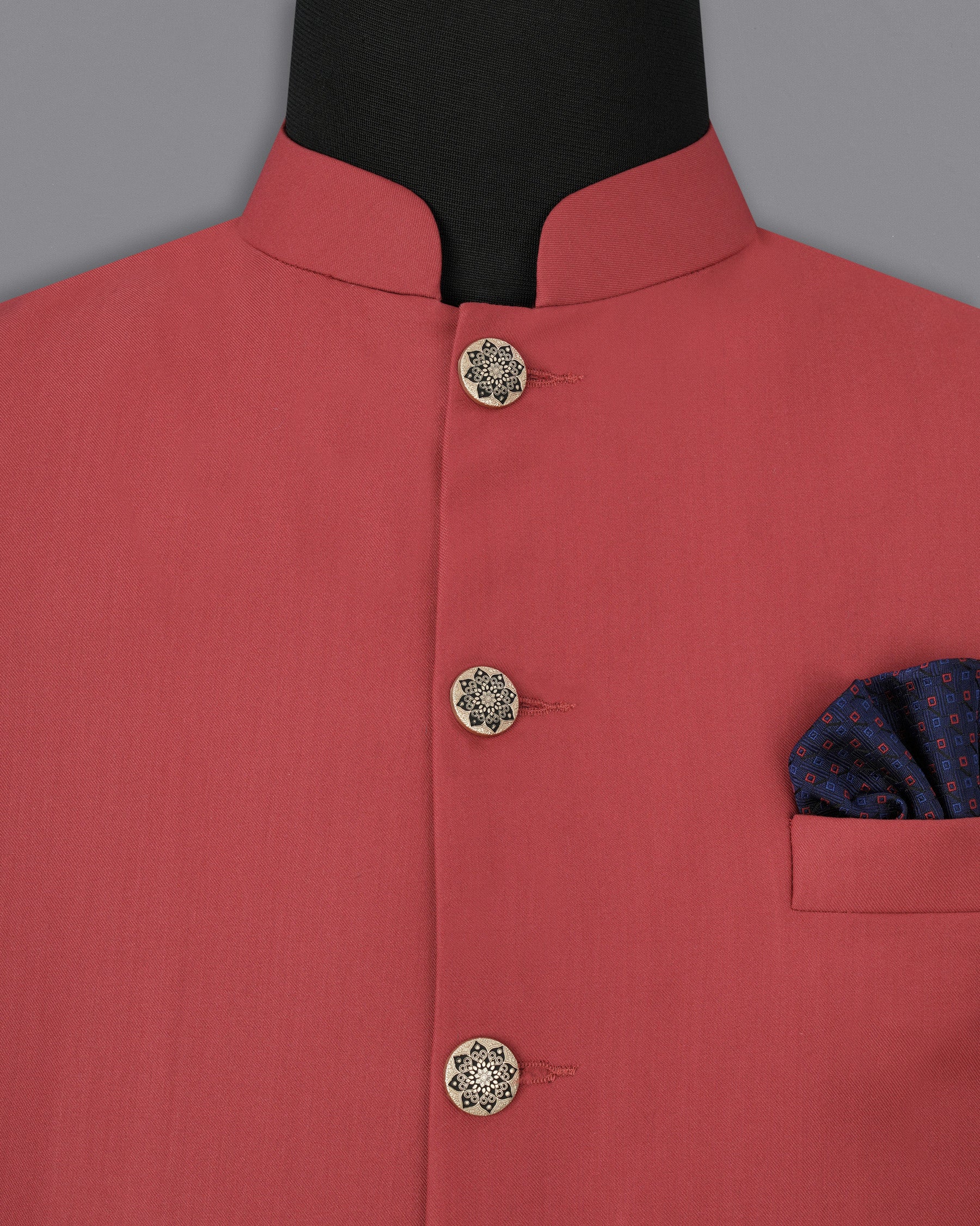 Chestnut Red Nehru Jacket WC1865-36, WC1865-38, WC1865-40, WC1865-42, WC1865-44, WC1865-46, WC1865-48, WC1865-50, WC1865-52, WC1865-54, WC1865-56, WC1865-58, WC1865-60