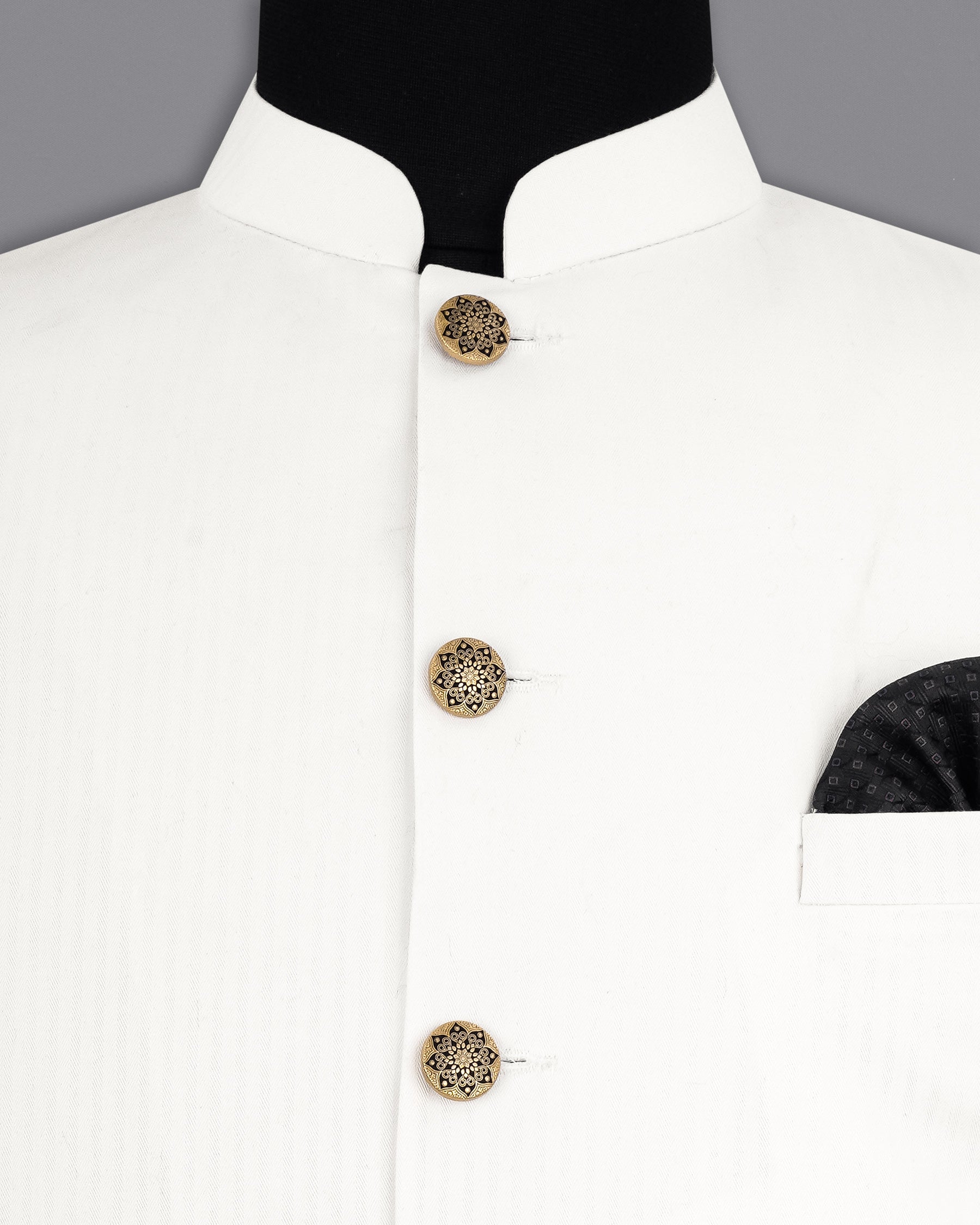 Bright White Cotton Nehru Jacket WC1971-36, WC1971-38, WC1971-40, WC1971-42, WC1971-44, WC1971-46, WC1971-48, WC1971-50, WC1971-52, WC1971-54, WC1971-56, WC1971-58, WC1971-60