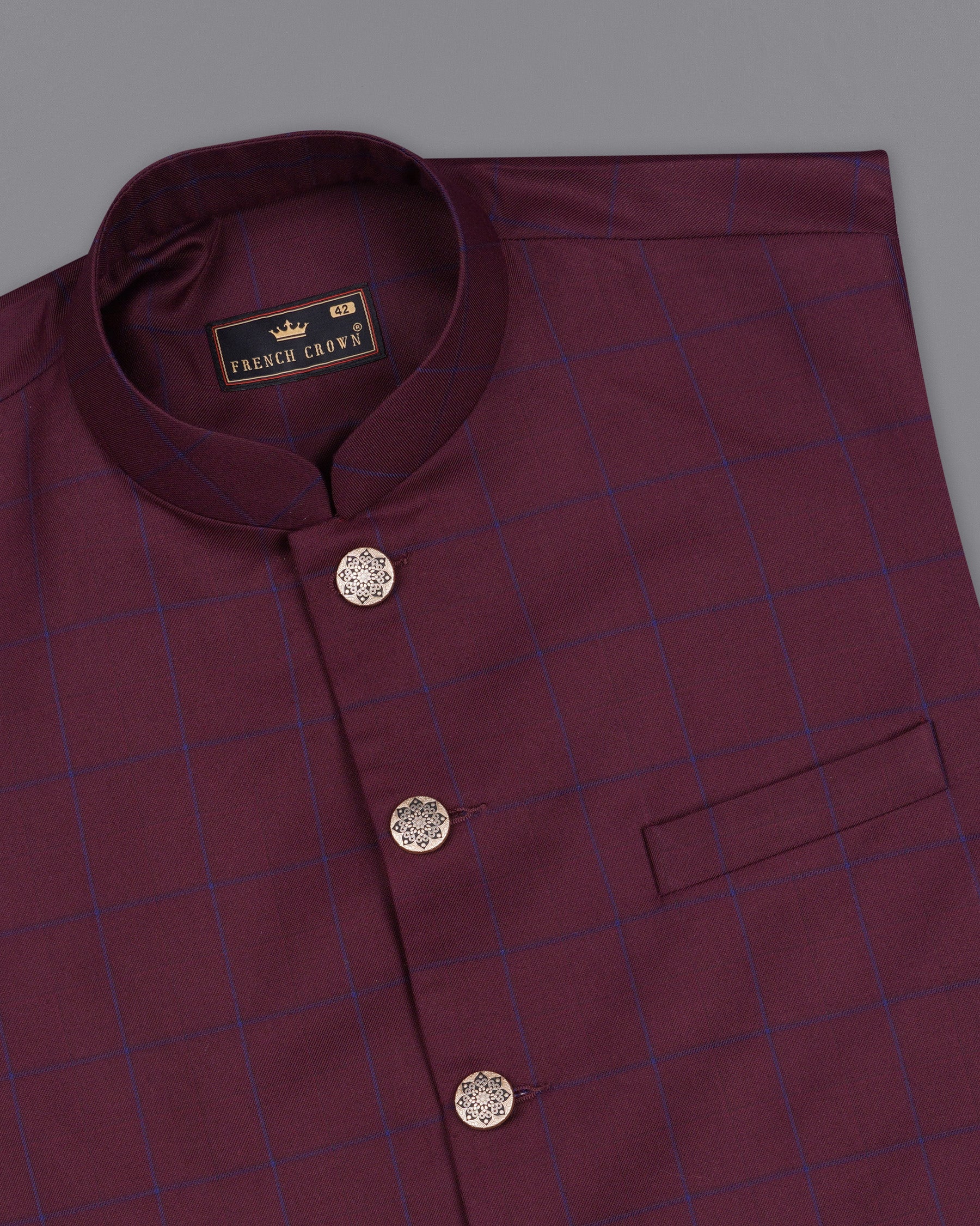 Wine Berry With Haiti Blue Nehru Jacket WC2030-36, WC2030-38, WC2030-40, WC2030-42, WC2030-44, WC2030-46, WC2030-48, WC2030-50, WC2030-52, WC2030-54, WC2030-56, WC2030-58, WC2030-60